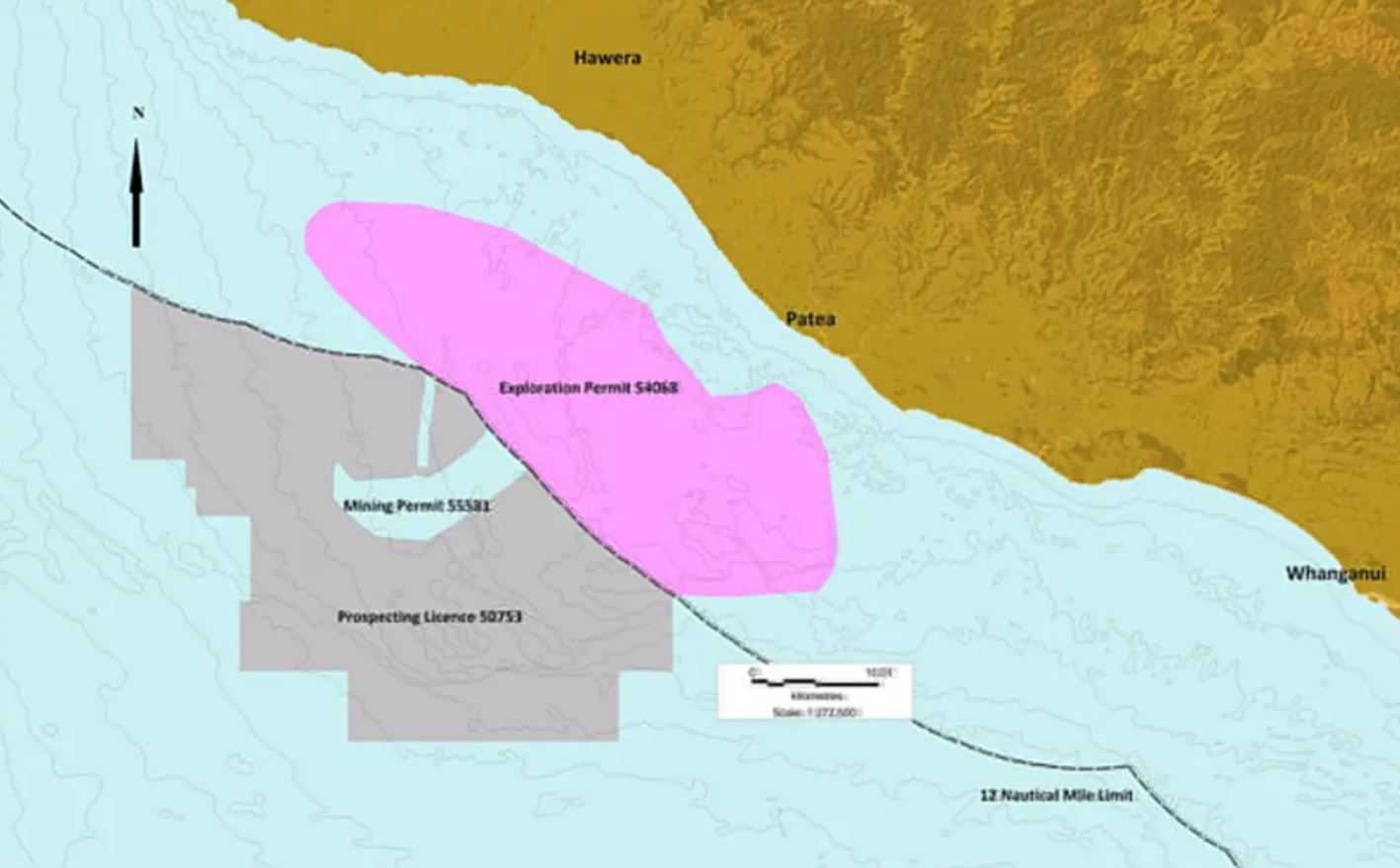 A map showing the area covered by the South Taranaki Bight Project. Photo / Trans-Tasman Resources