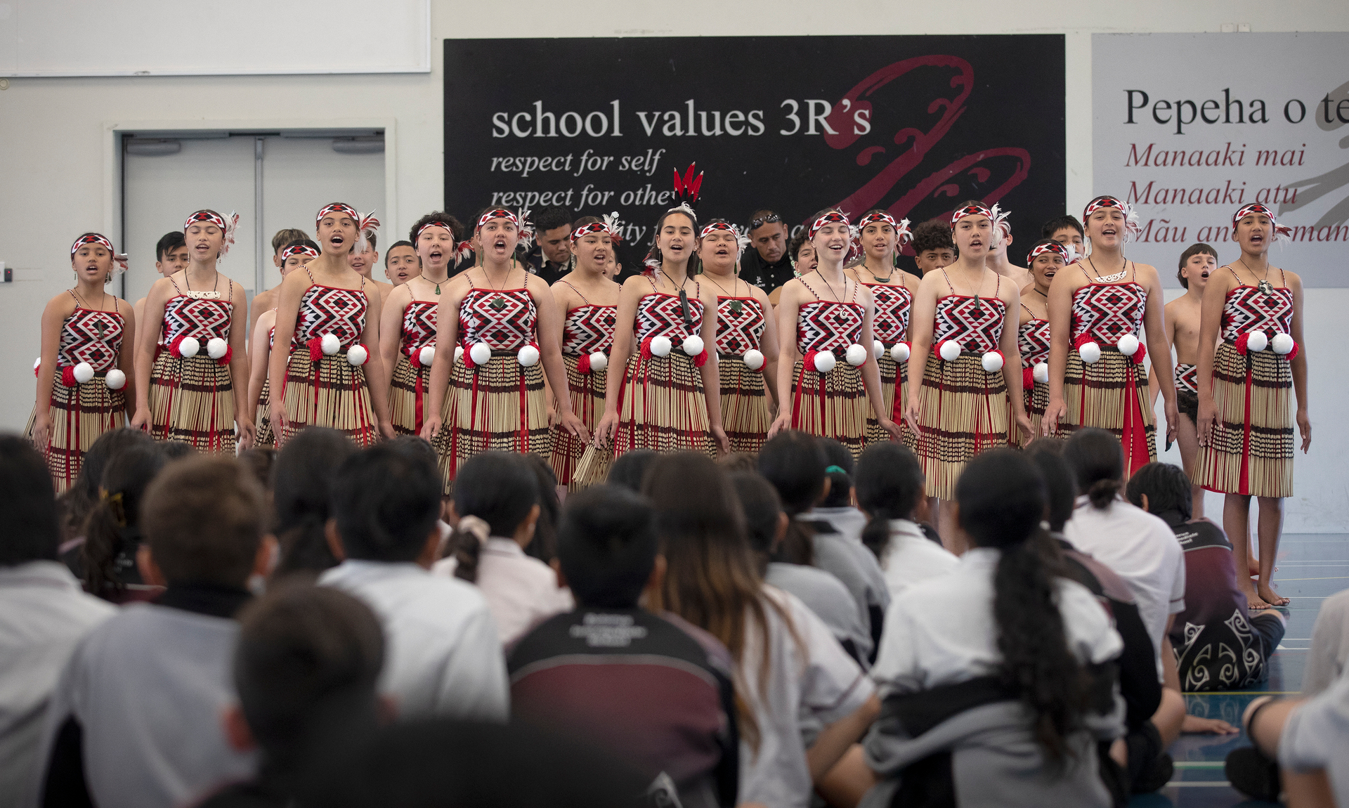 Rotorua Intermediate School's kapa haka group perform to their school ahead of this weekend's competition. Photo / Andrew Warner