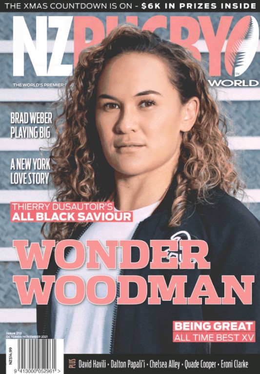 Portia Woodman featured on the cover of NZ Rugby World magazine in 2021.