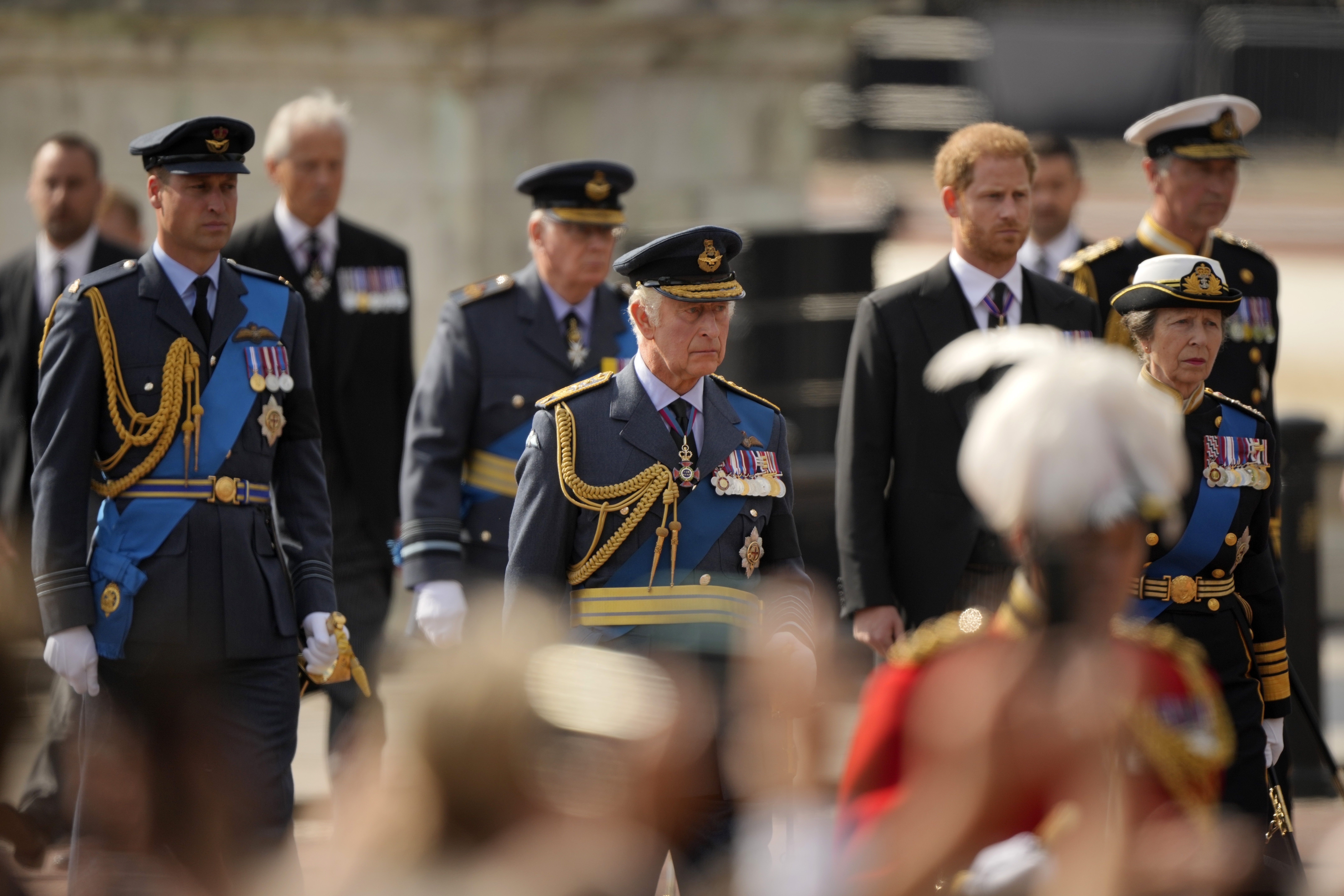 Several processions through the streets of London, such as this one for the funeral of Queen Elizabeth II last year, will be part of the coronation. Photo / AP