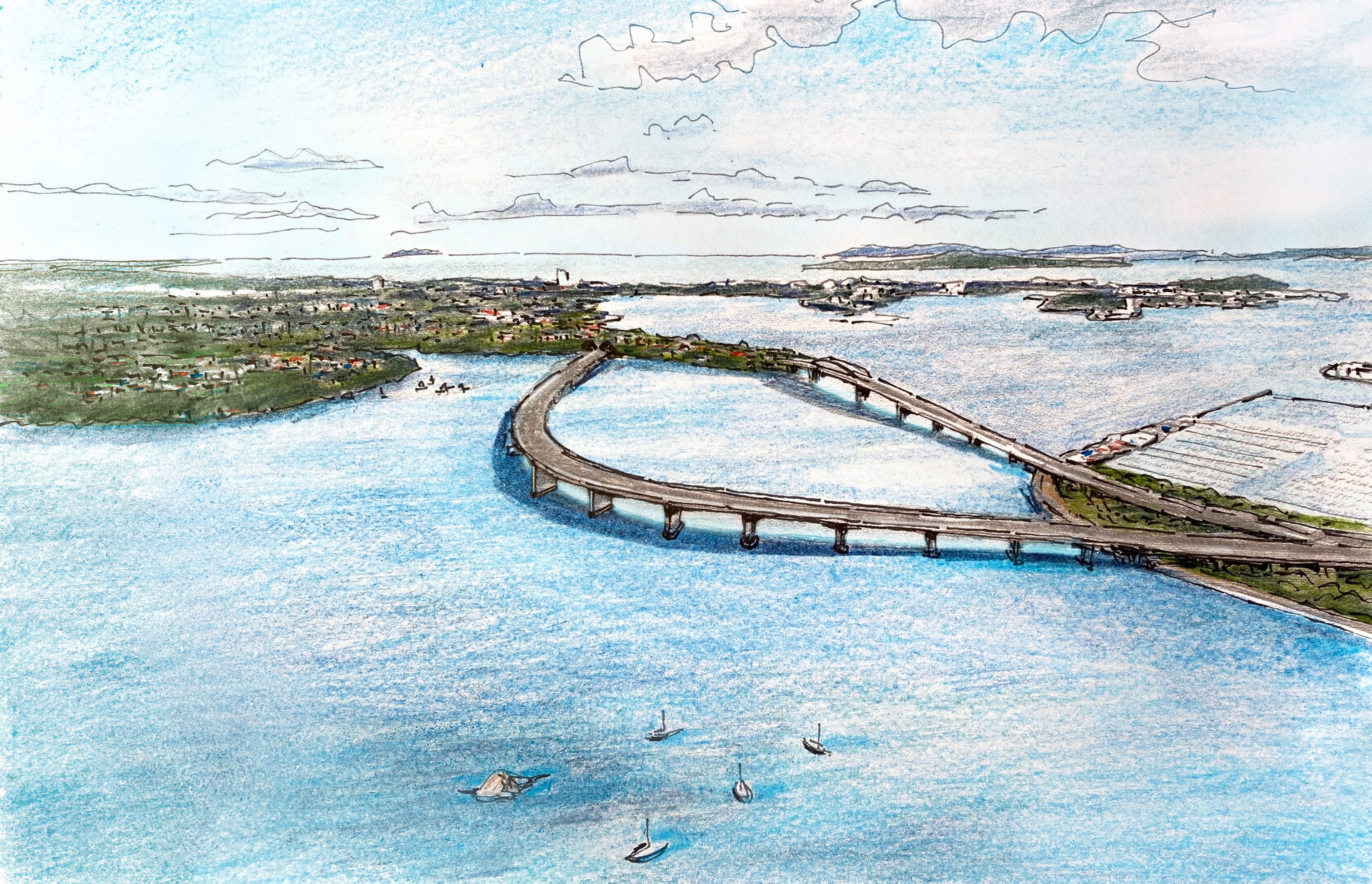 Concept drawing of Garth Falconer's proposed new bridge for northbound traffic. Image / supplied