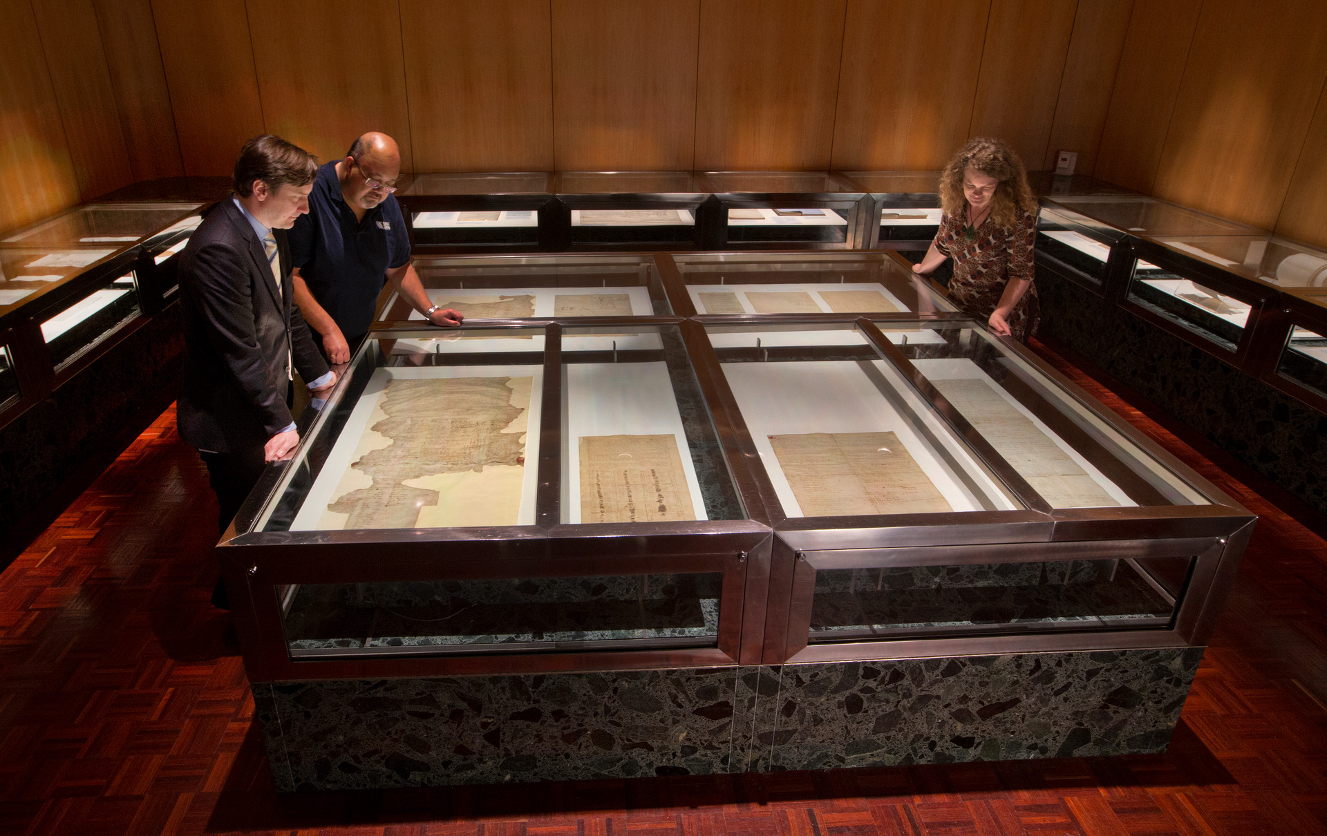 The original nine documents of the Treaty of Waitangi at Archive NZ in Wellington. 