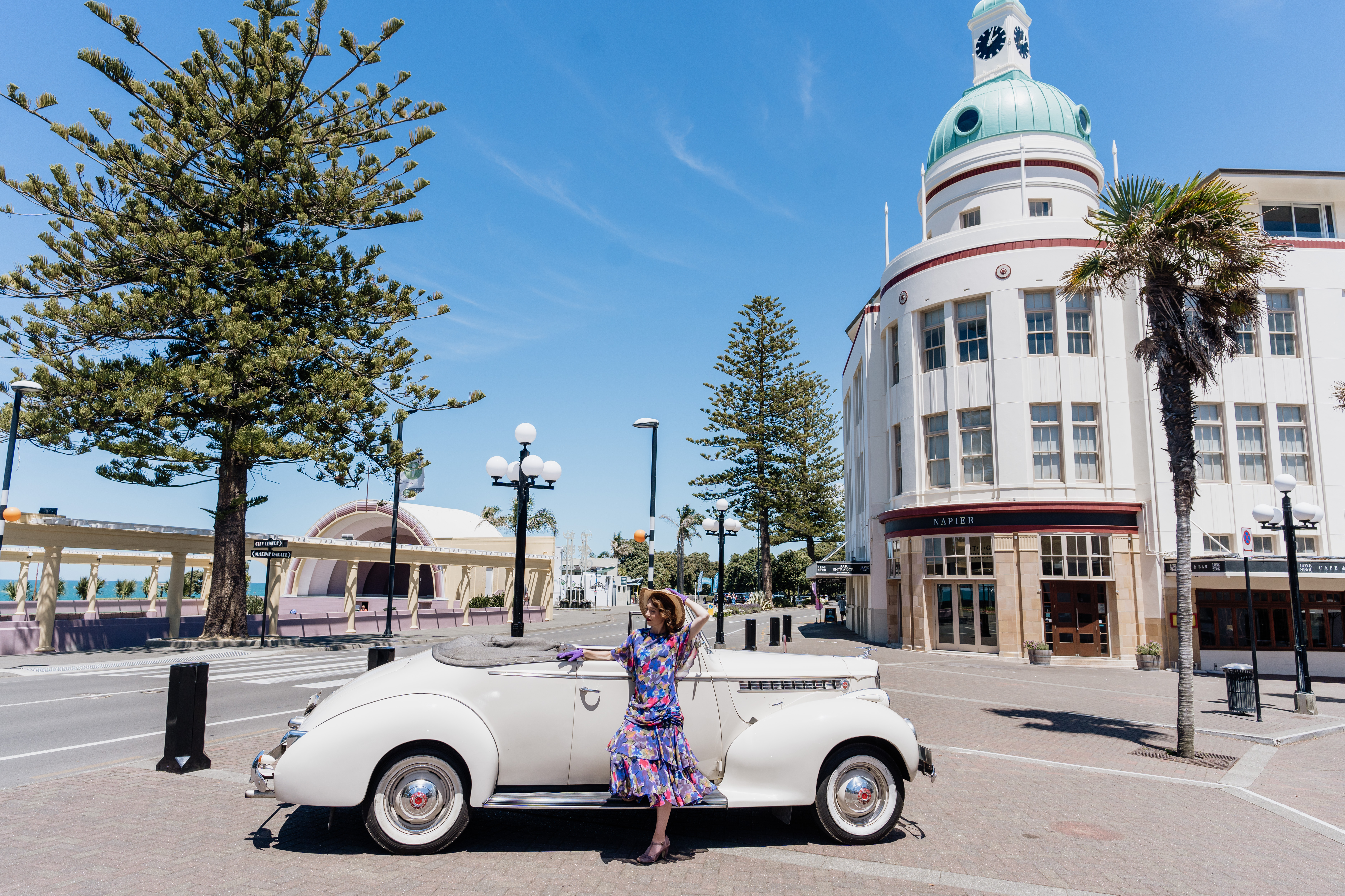 Napier's Art Deco Festival has appointed Antonia Prebble as chief costume officer and the Kiwi actress has starred in a series of photos set at Napier landmarks to inspire costume ideas. Photo / Michael Schultz