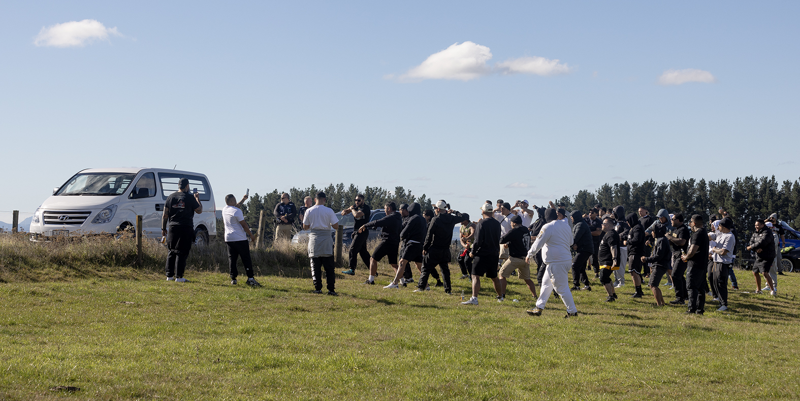 A large haka at the scene where the body of Hone Kay-Selwyn lay at a Broadlands address. Photo / Andrew Warner