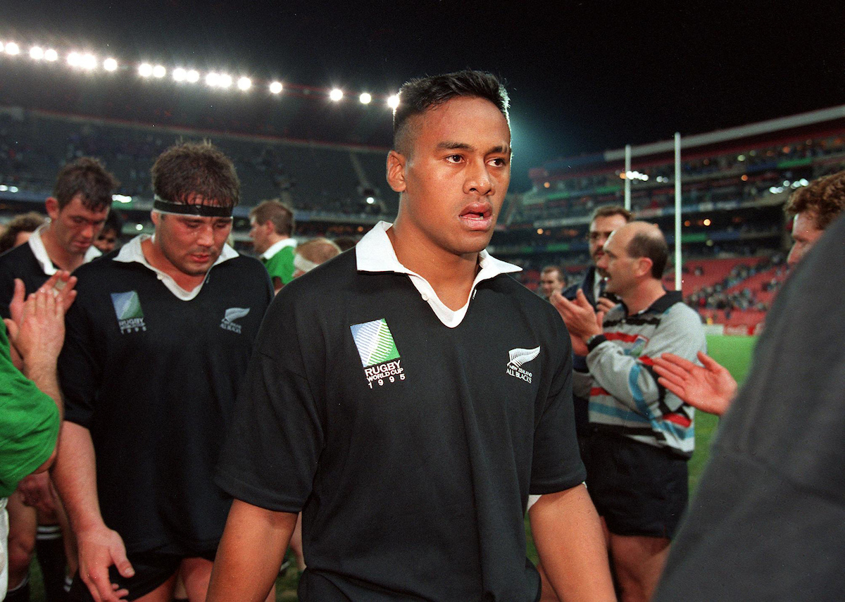 Jonah Lomu leaves the pitch after the 1995 World Cup game against Ireland. Photo / INPHO/Billy Stickland