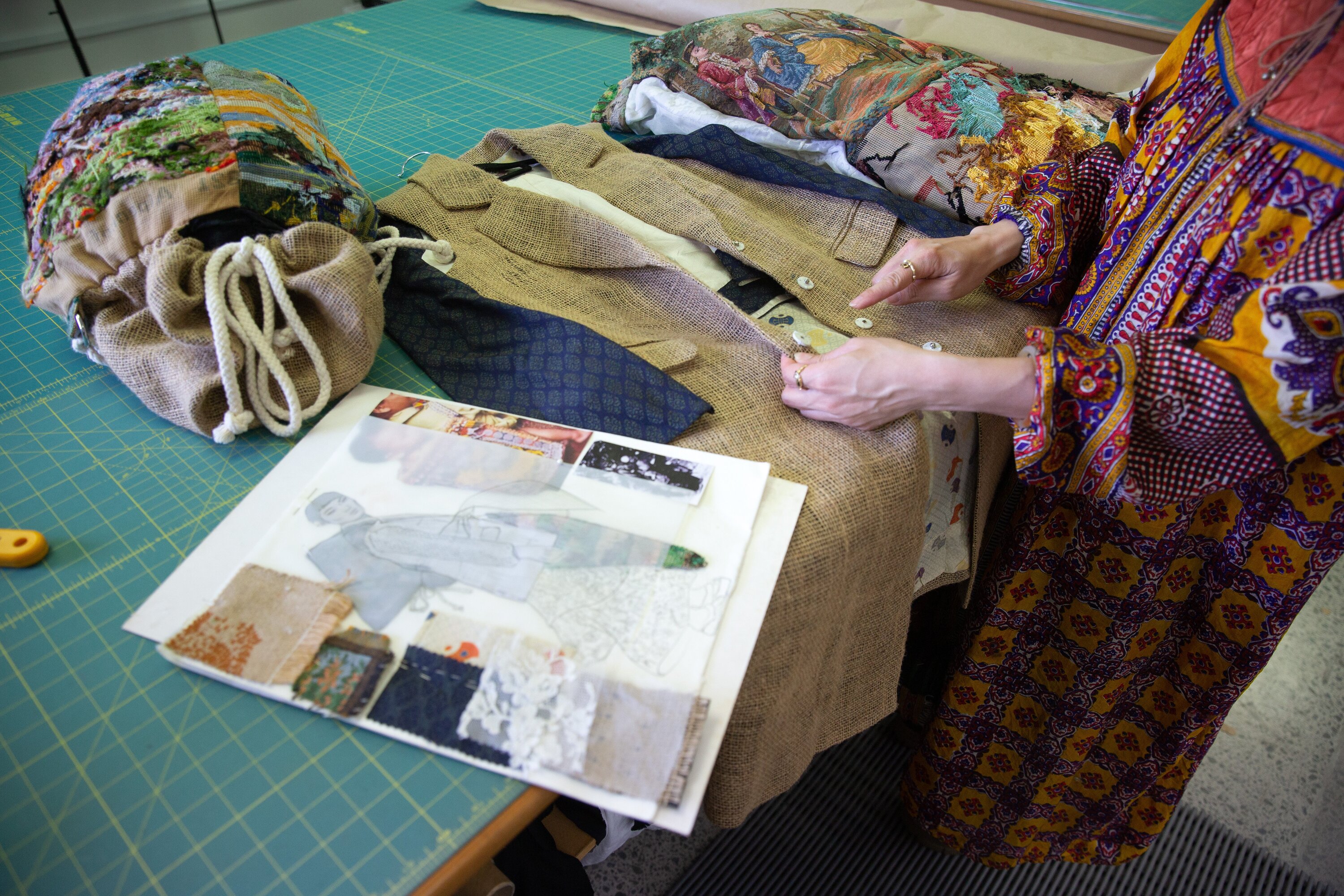 Jacqueline highlights the details of her winning ensemble 'Fabric Has Memory'. Photo / Sylvie Whinray