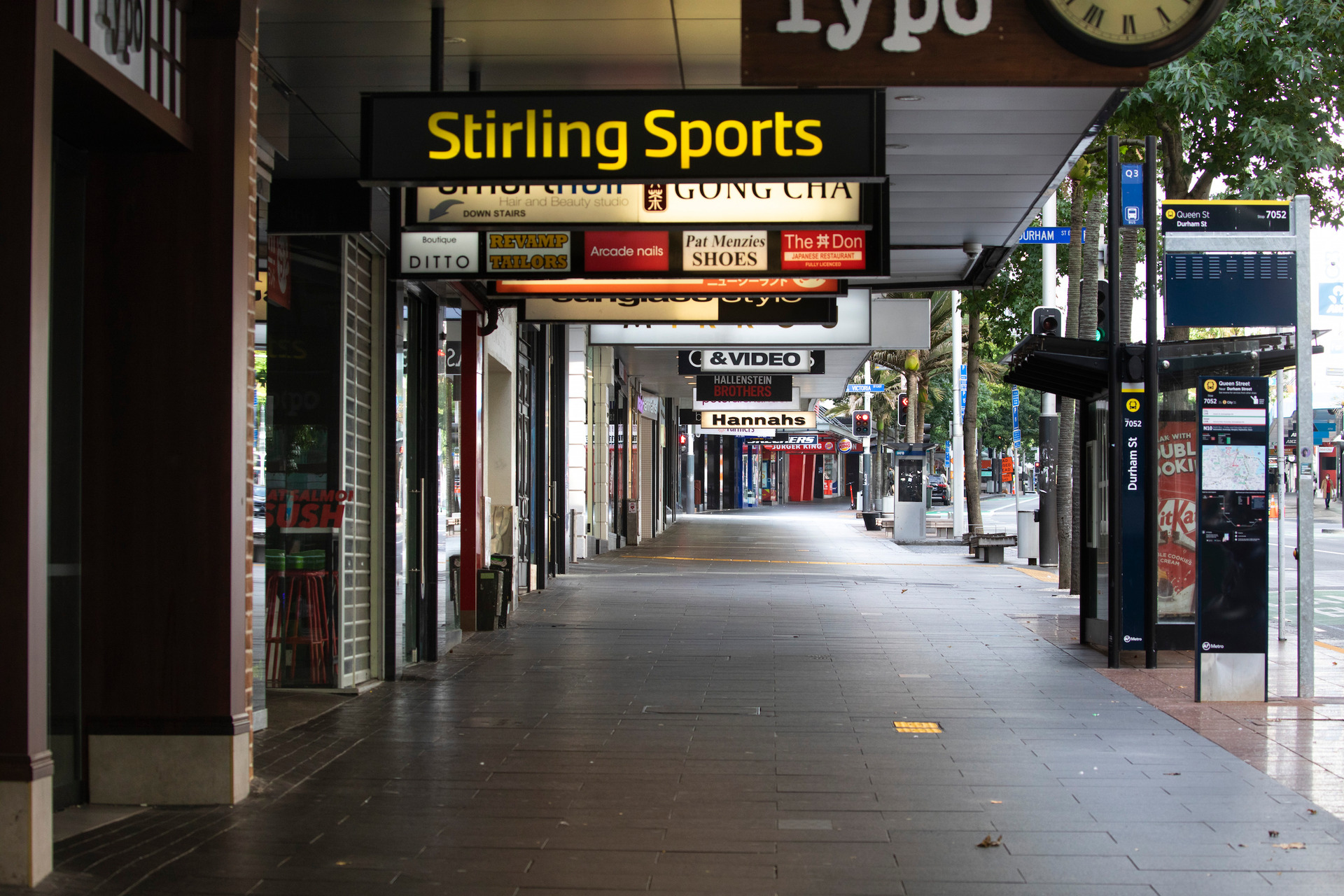 An empty Auckland Queen St on day one of Level 4 lockdown. Photo / Brett Phibbs