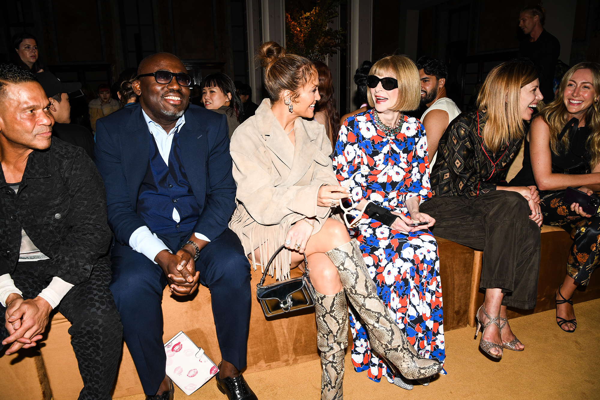 Edward Enninful, Jennifer Lopez and Anna Wintour at the Coach spring 2024 ready-to-wear runway show and dinner at the New York Public Library, in September, 2023. Photo / Getty Images