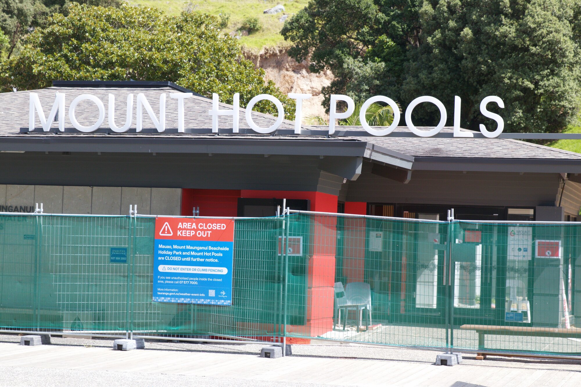 The closed Mount Hot Pools, which have remained shut since the January landslip as part of the wider Mauao closure. Photo / Kelly O'Hara