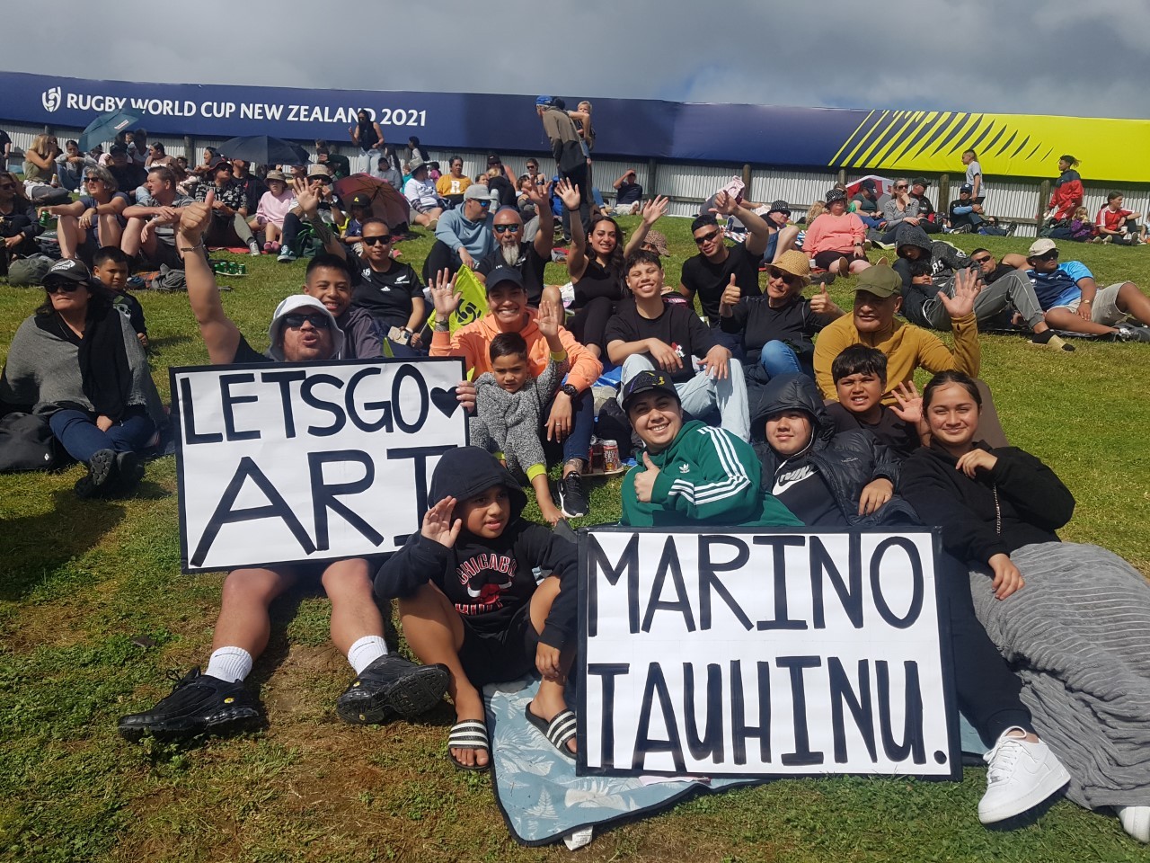 Whanau from the Far North and Auckland are here to support Northlander Ari Marino-Tauhinu, who is captaining the Black Ferns today. Photo / Mike Dinsdale