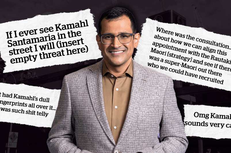Former TVNZ Breakfast host Kamahl Santamaria has released several internal staff emails; SportsCafe's line-up in the early 2000s. Photo montage: Oliver Rusden; photos: TVNZ