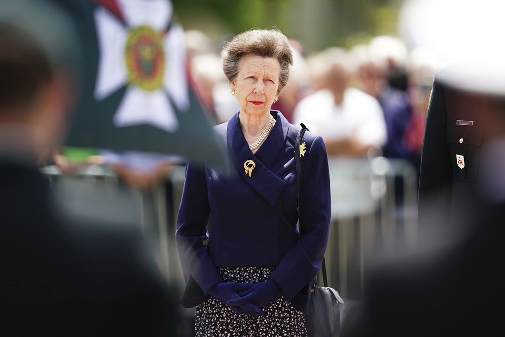 Princess Anne at a ceremony to mark the 80th anniversary of D-Day, at Place des Canadiens in Bretteville-l'Orgueilleuse, Normandy, on June 5. Photo / AP