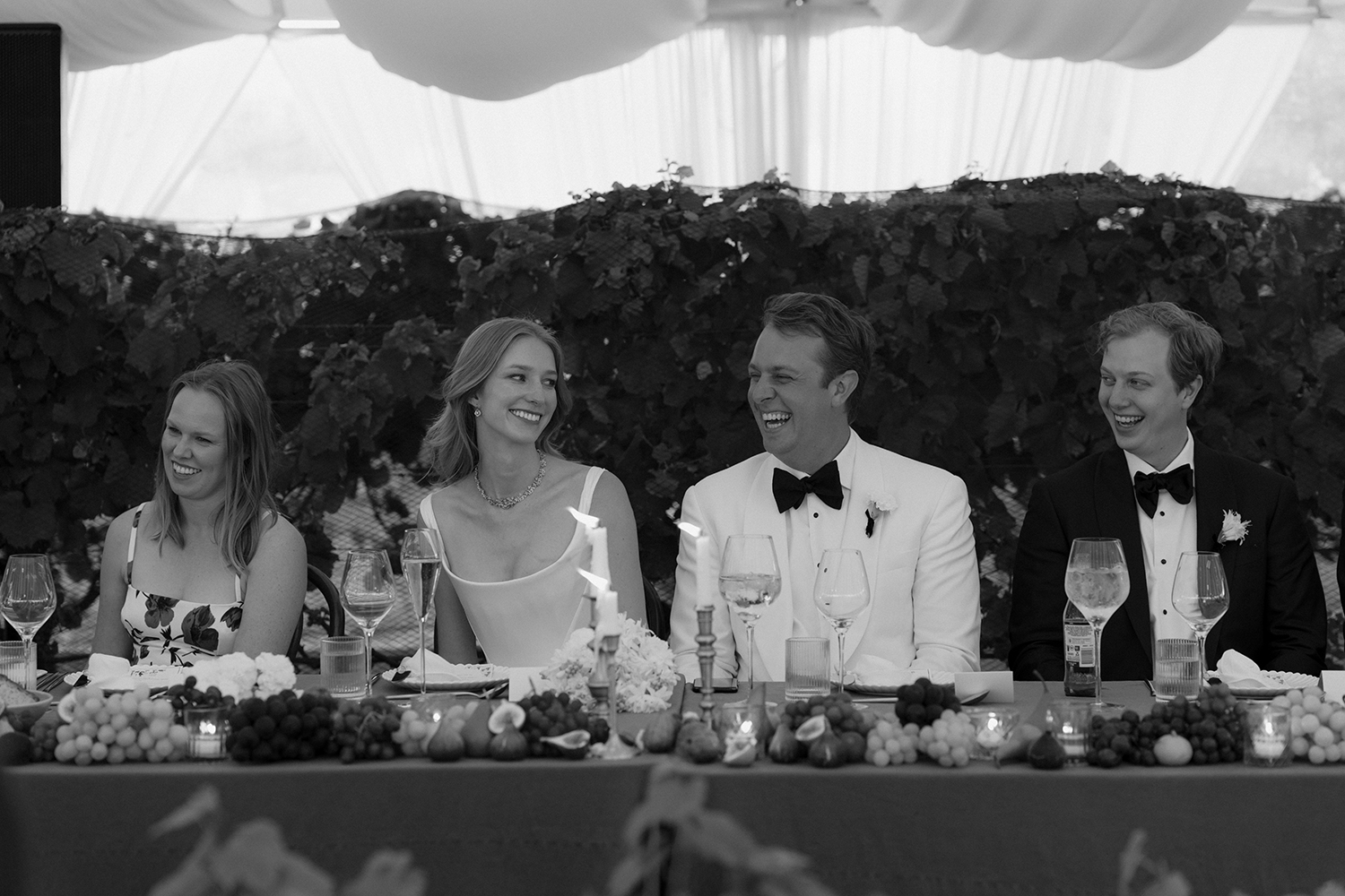 Tables were adorned with fresh grapes and candles. Photo / Danelle Bohane