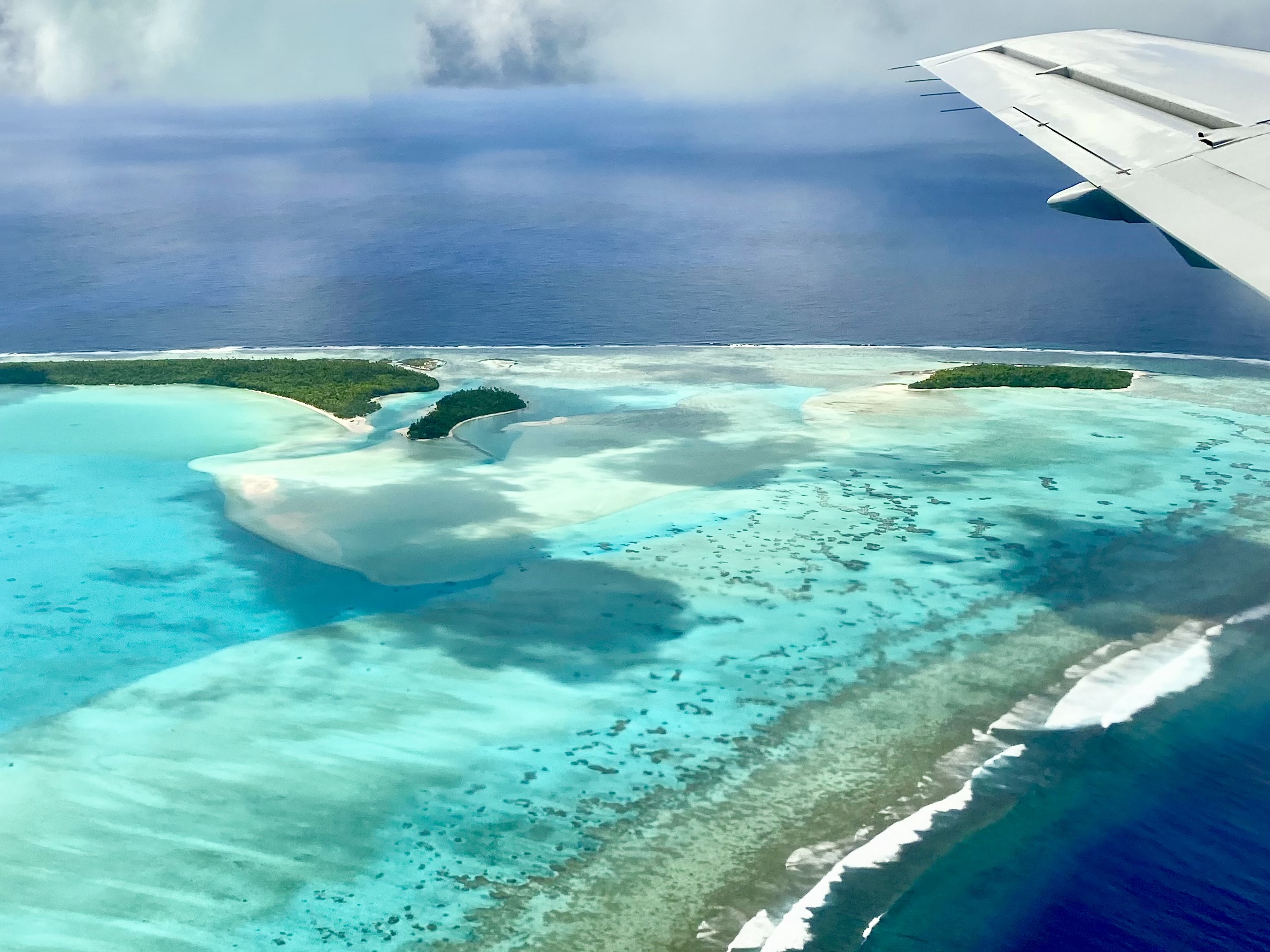 Aitutaki Lagoon as seen from the plane. Photo / Tim Roxborogh
