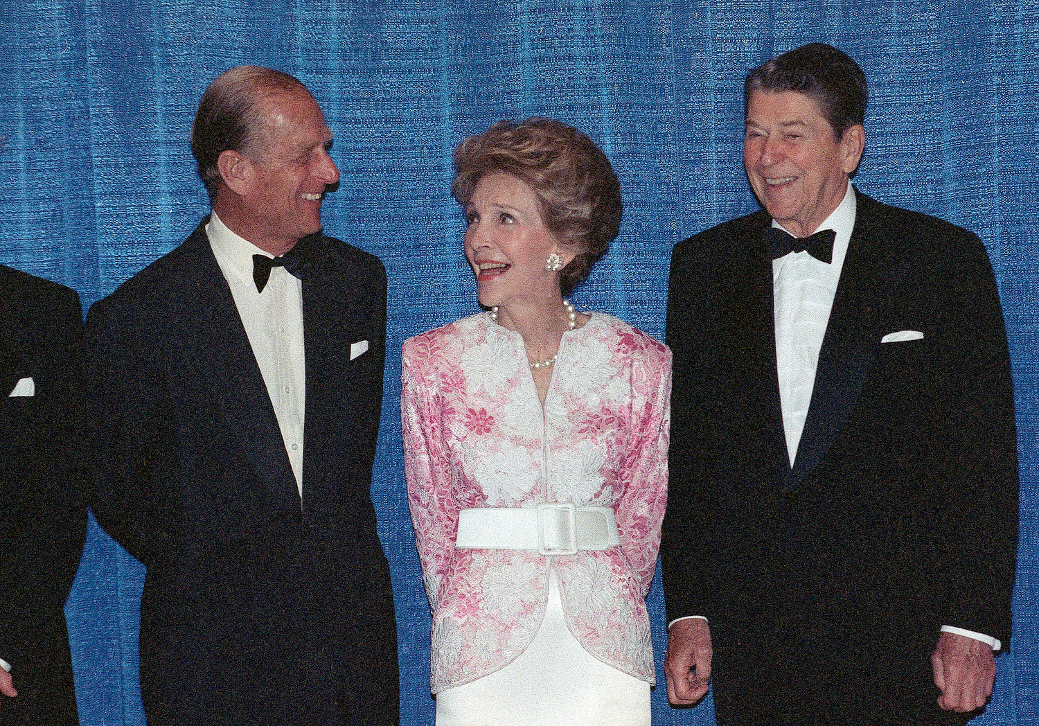 Britain's Prince Philip talks with former US President Ronald Reagan, right, and his wife Nancy Reagan prior to a dinner in Beverly Hills in 1989. Photo / AP