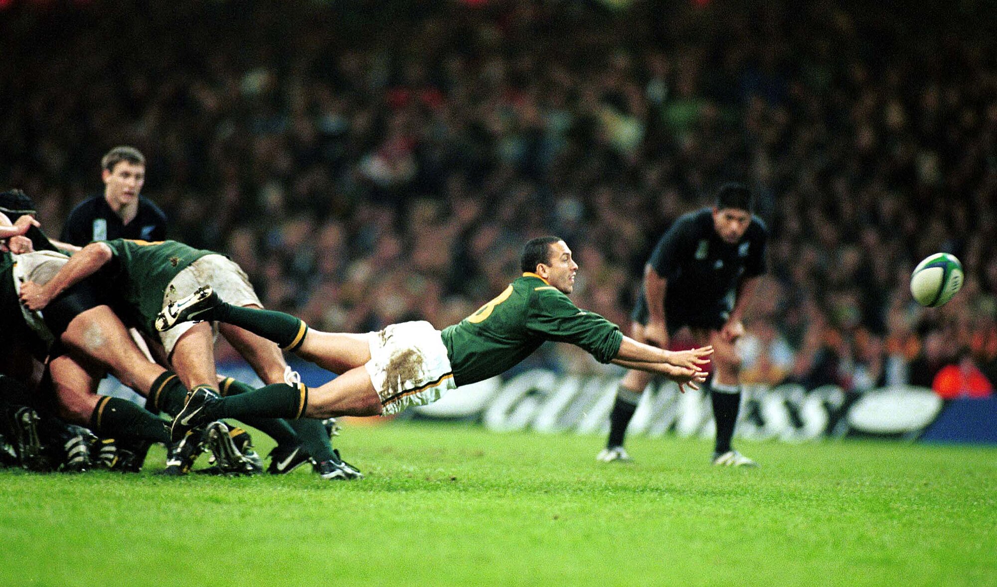 Werner Swanepoel feeds the Springboks' backs in a match the All Blacks would rather not have played. Photo / Photosport
