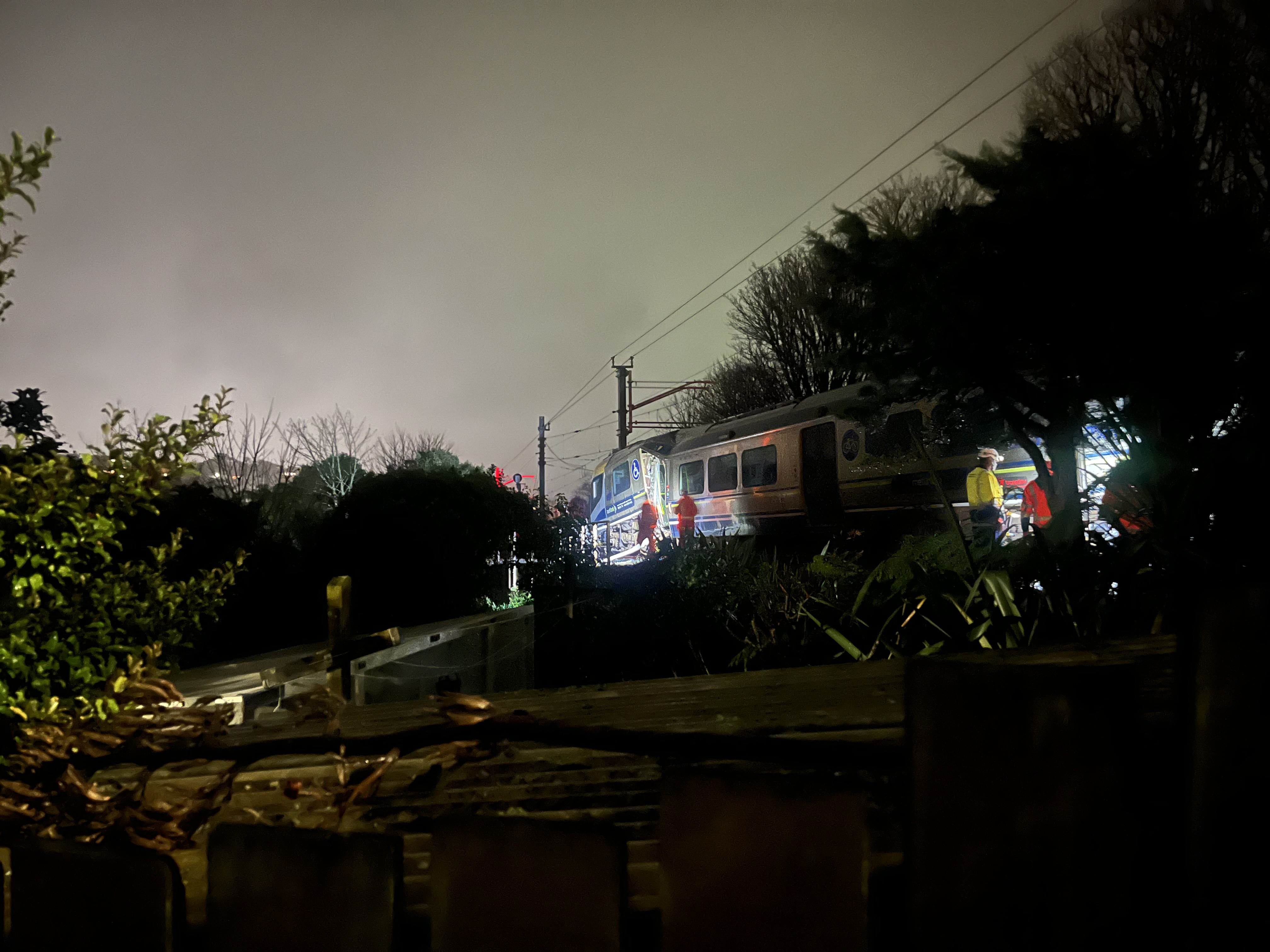 Multiple people have been injured after a train derailment on Wellington’s Johnsonville line near Cashmere Ave in Khandallah this evening. Photo / Gary Hutchings