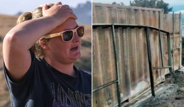Anna Spark lost her home in the Port Hills fire. She was living on family land in a shipping container. Photo / Joe Allison 