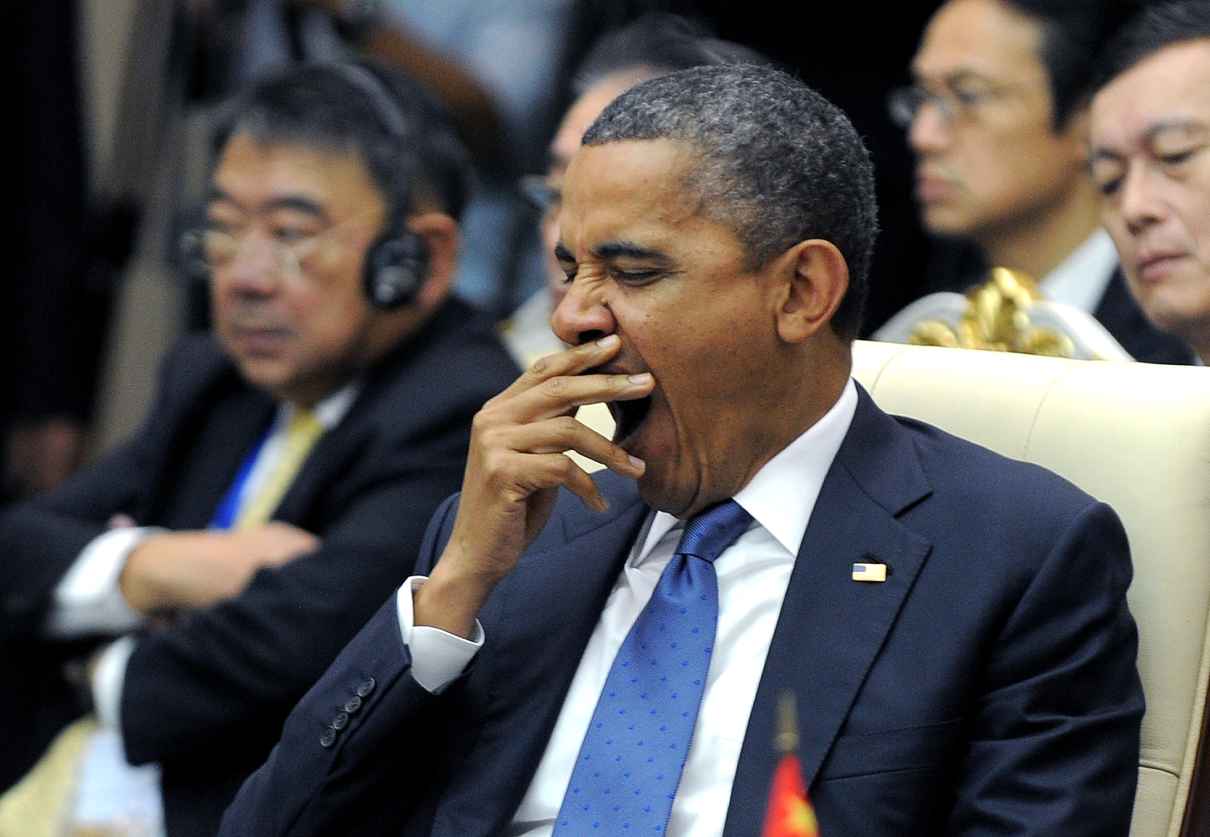 US President Barack Obama yawns as he attends an East Asian Summit Plenary Session at the Peace Palace in Phnom Penh on November 20, 2012. Photo / Getty Images
