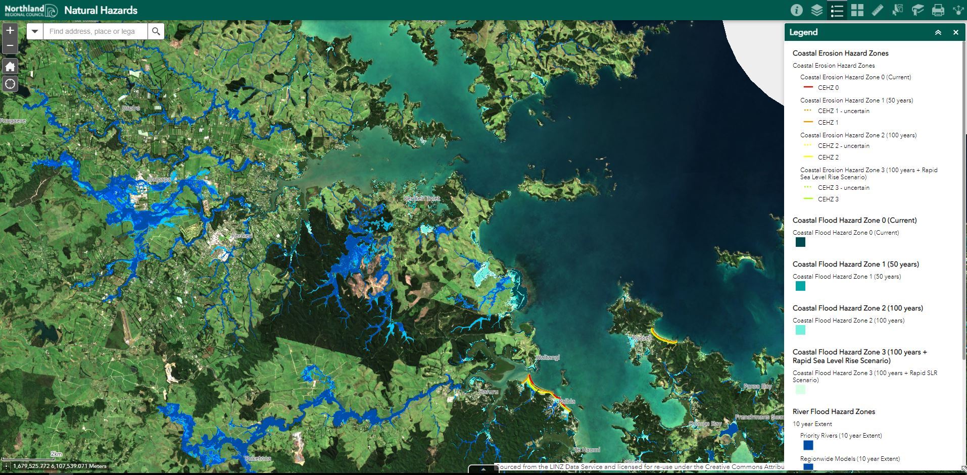 Northland Regional Council's interactive coastal hazard map gives an indication as to how coastal communities will be affected by flooding. Image / NRC