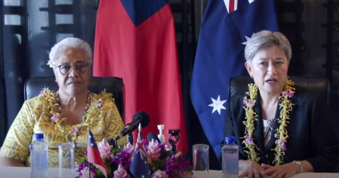 Samoan Prime Minister Fiame Naomi Mata'afa with Australian Foreign Minister Penny Wong in Apia, Samoa. Photo / AP