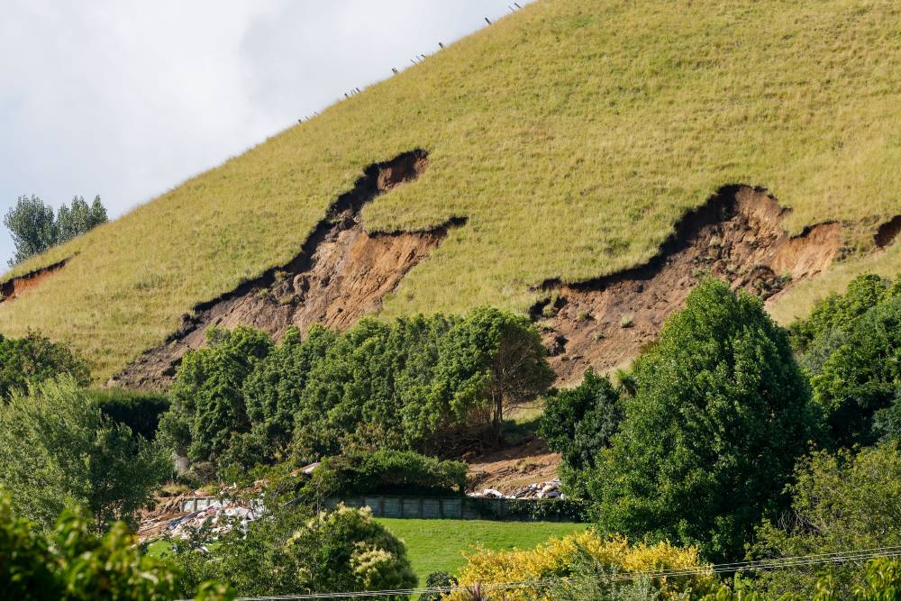 The site of the slip is about a kilometre inland from the beach at Pāpāmoa. Photo / Michael Craig