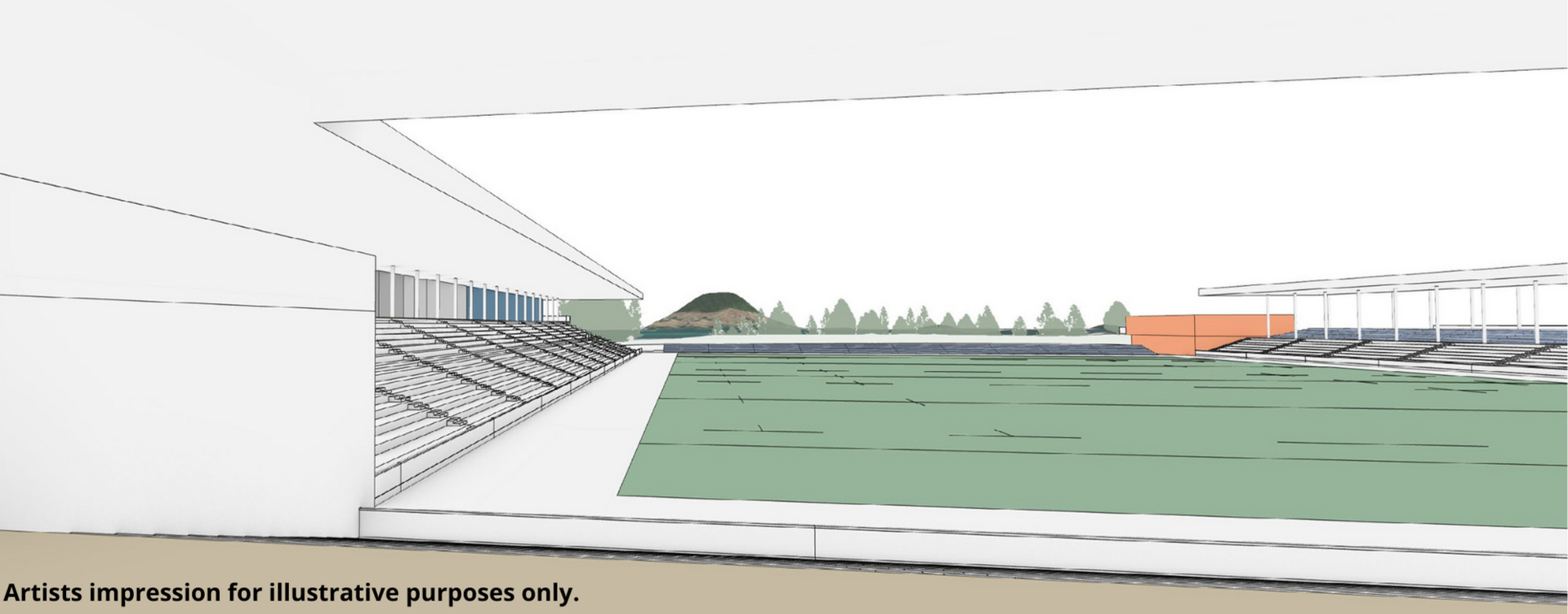 Artist impression of the stadium concept, with its north side open to views of Mauao. Graphic / Supplied