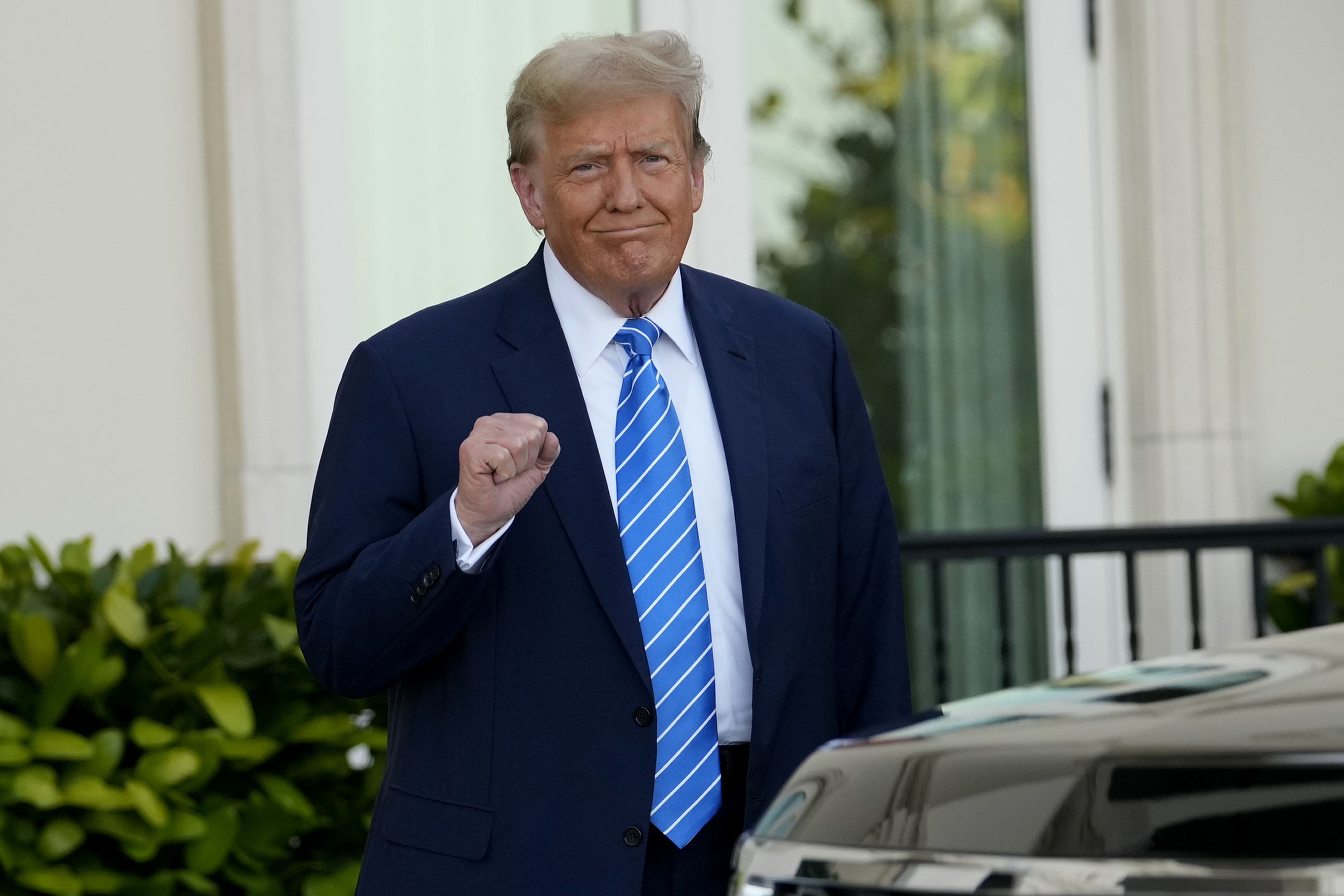 Former President Donald Trump pumps his fist. Photo / AP