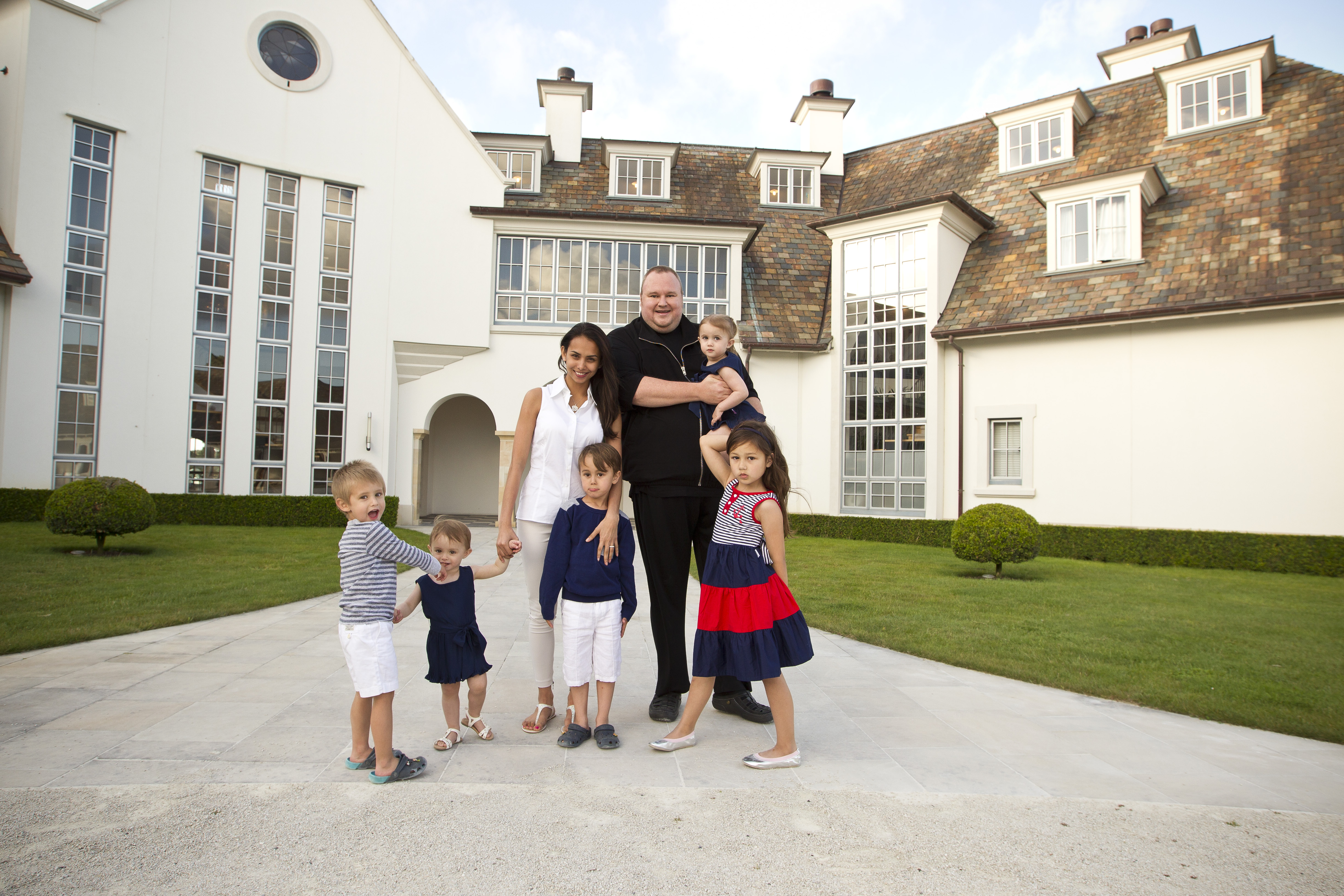 Kim Dotcom with former wife Mona Dotcom and family in 2012 - all are under deportation scrutiny by Immigration NZ. Photo / Michael Craig