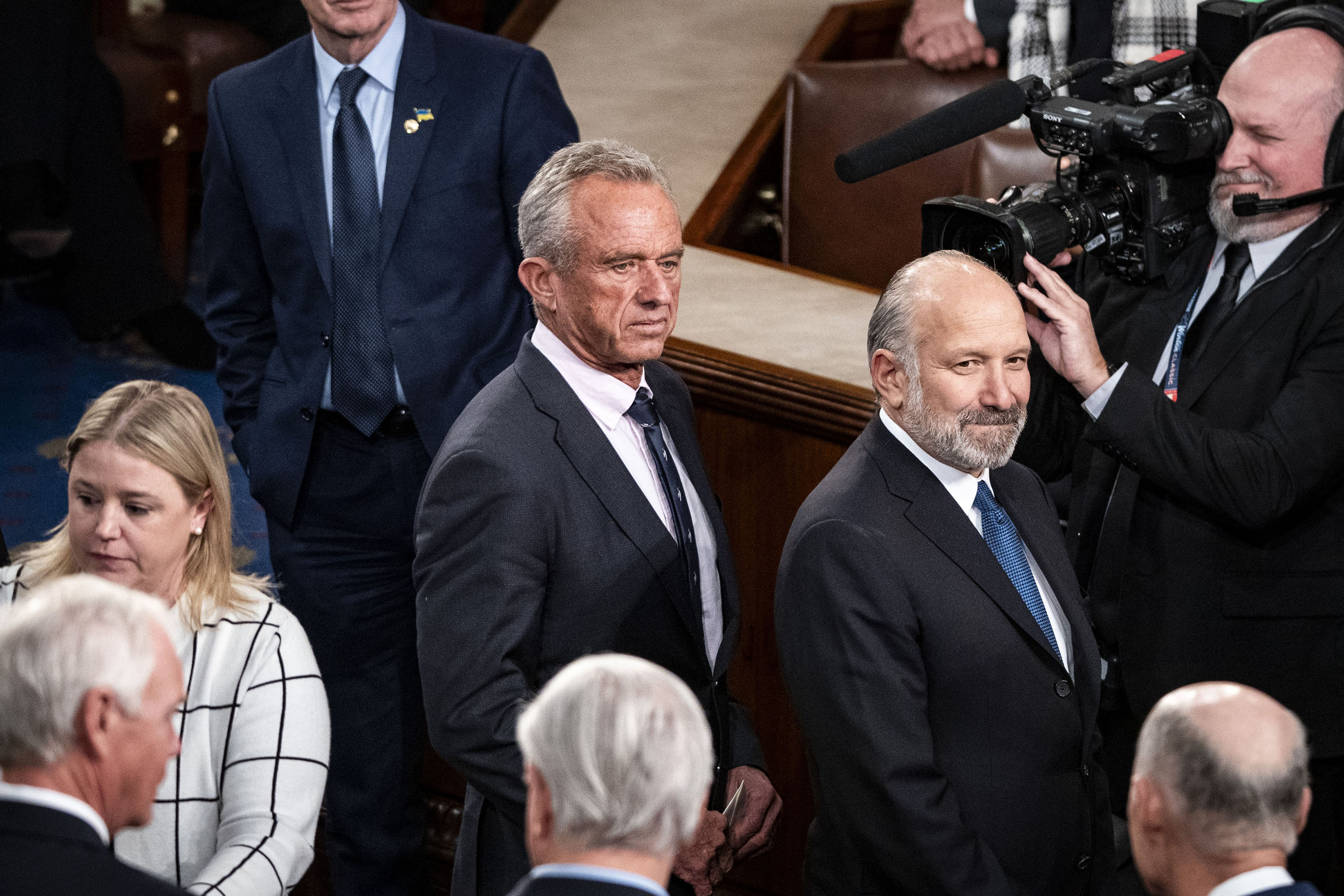 Robert F. Kennedy Jr., centre, the vaccine sceptic who now runs the Department of Health and Human Services, claims that the measles vaccine routinely kills people every year, though scientists say that is false. Photo / Haiyun Jiang, The New York Times