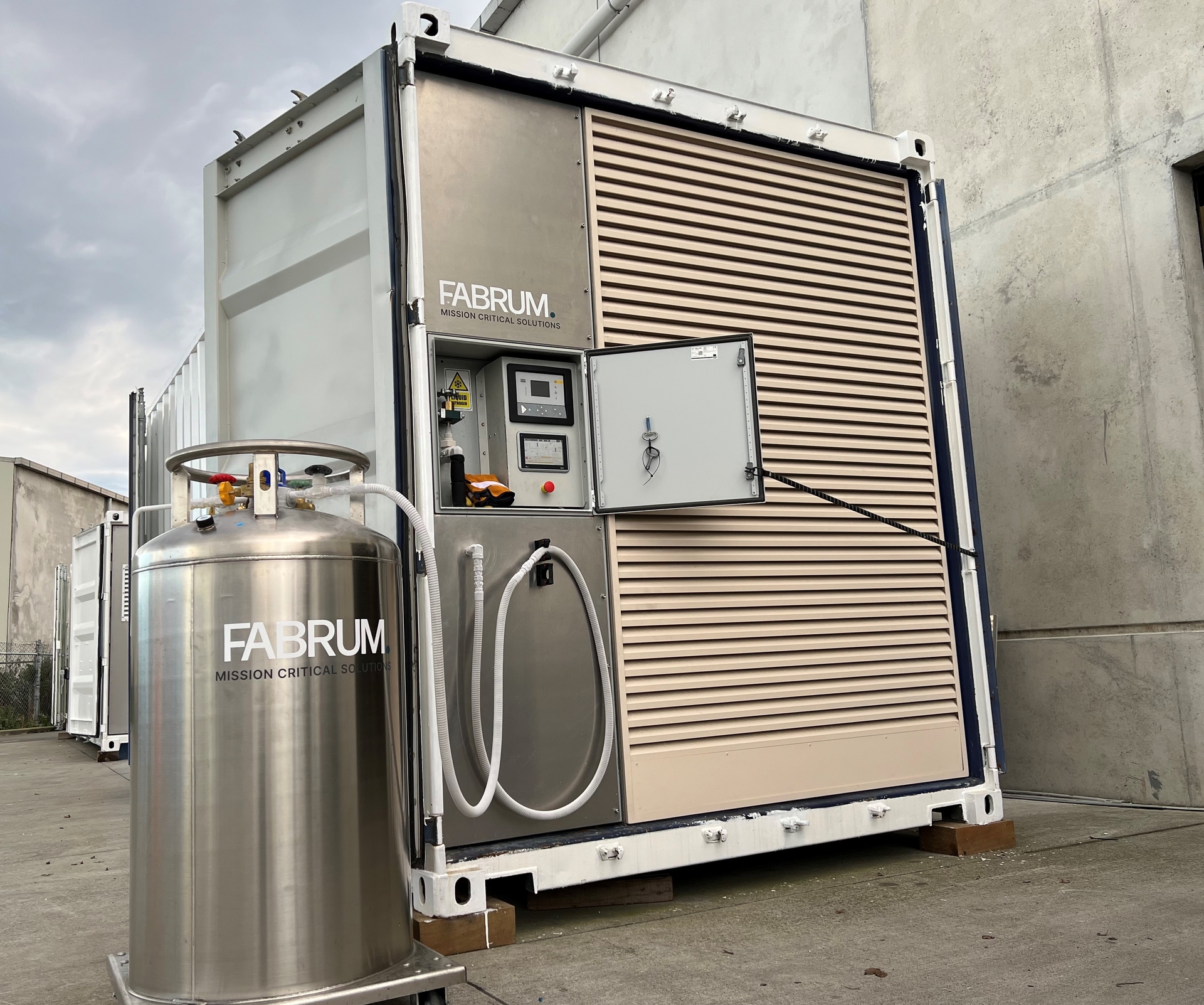 This Fabrum solution-in-a-shipping-container is for liquid oxygen (for a customer in Europe), but the same drop-and-deploy solution could be used to support hydrogen refuelling. Photo / File