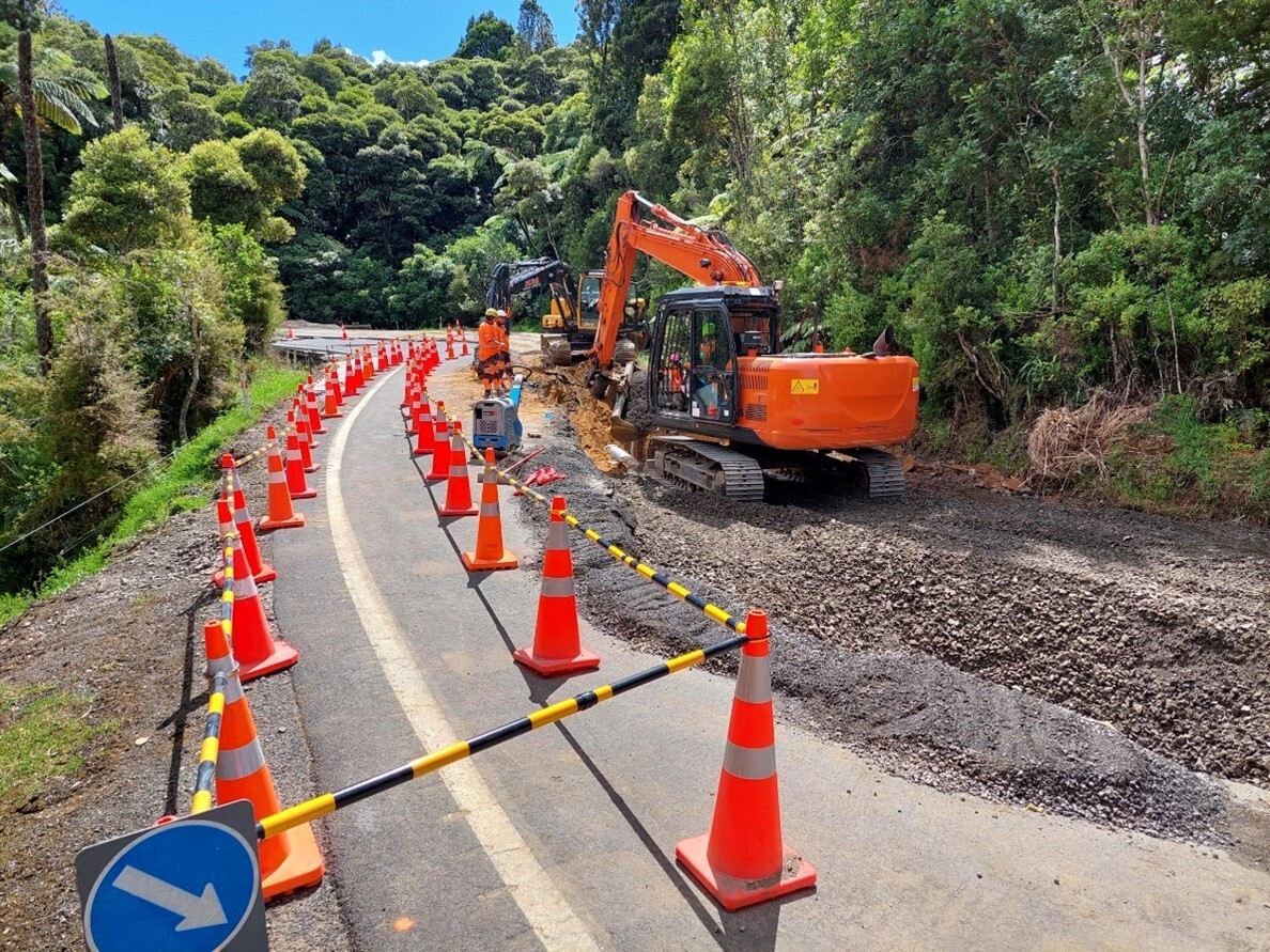 Drainage work being carried out on Mangamuka Gorge, on State Highway One, south of Kaitaia
