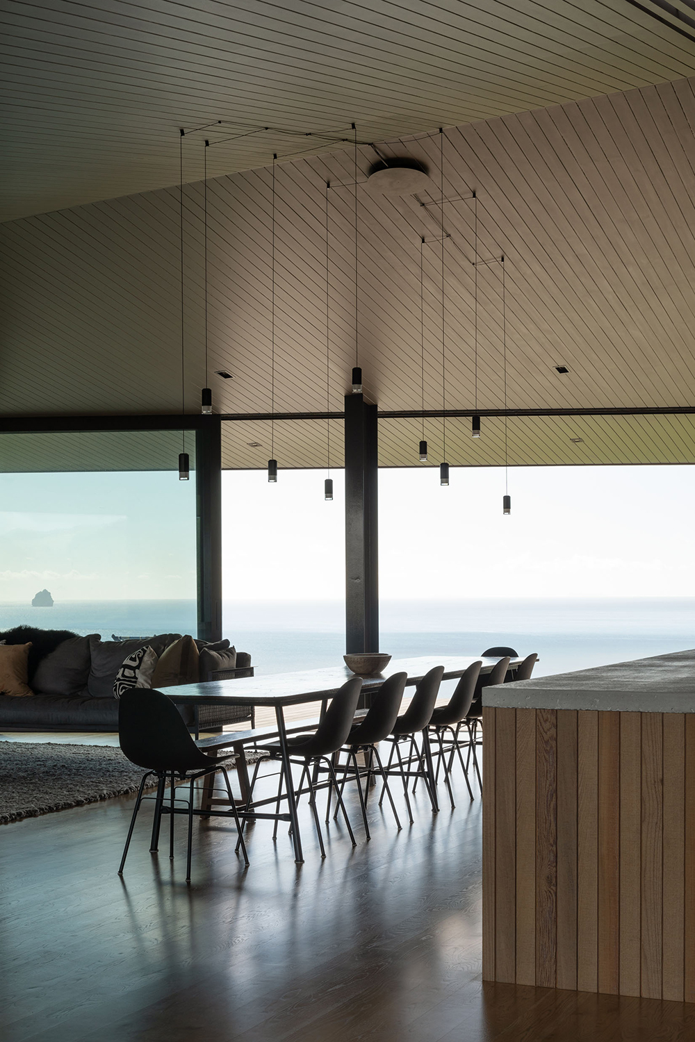 A 4m-long table from The Vitrine has prime position in the dining area. Photo / Simon Wilson