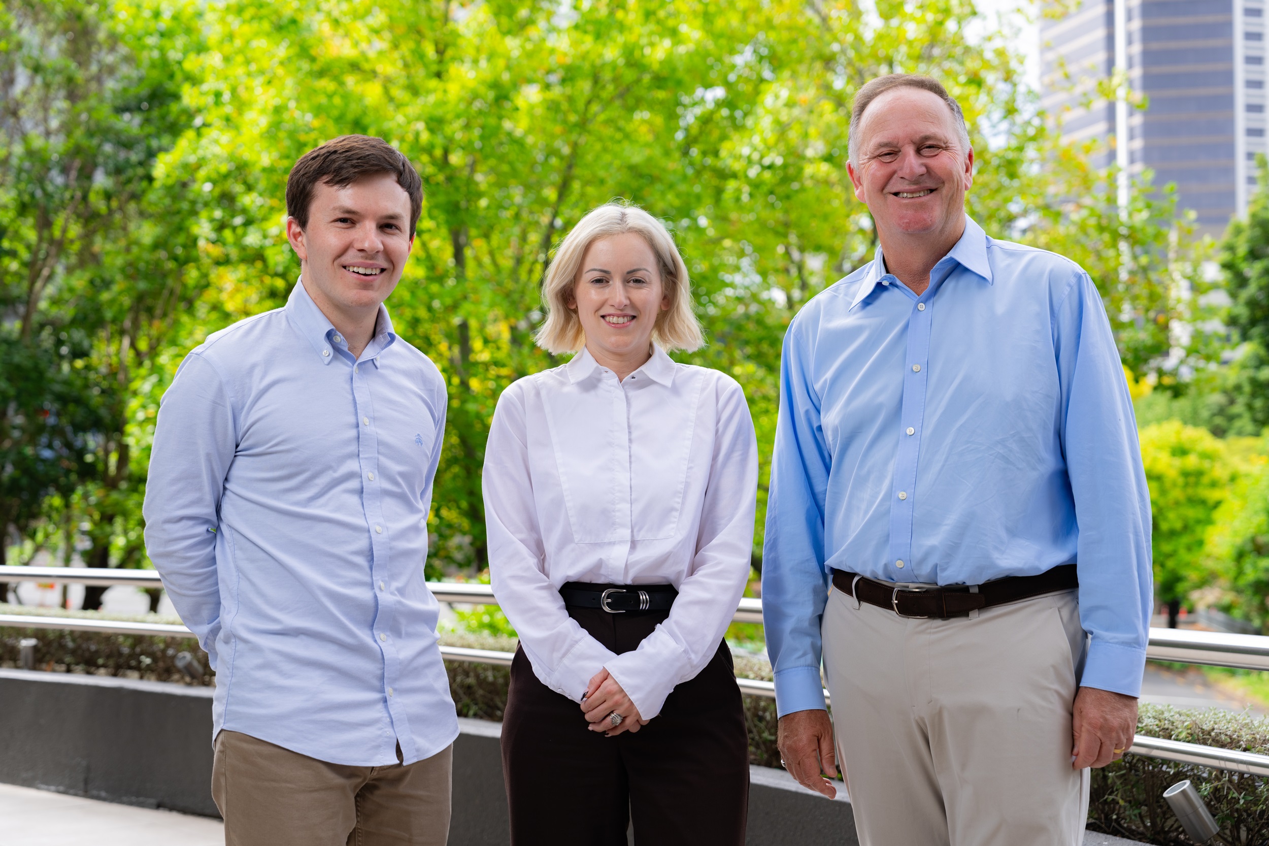 Barton with Crimson Education founder Jamie Beaton and Crimson senior advisor Sir John Key.