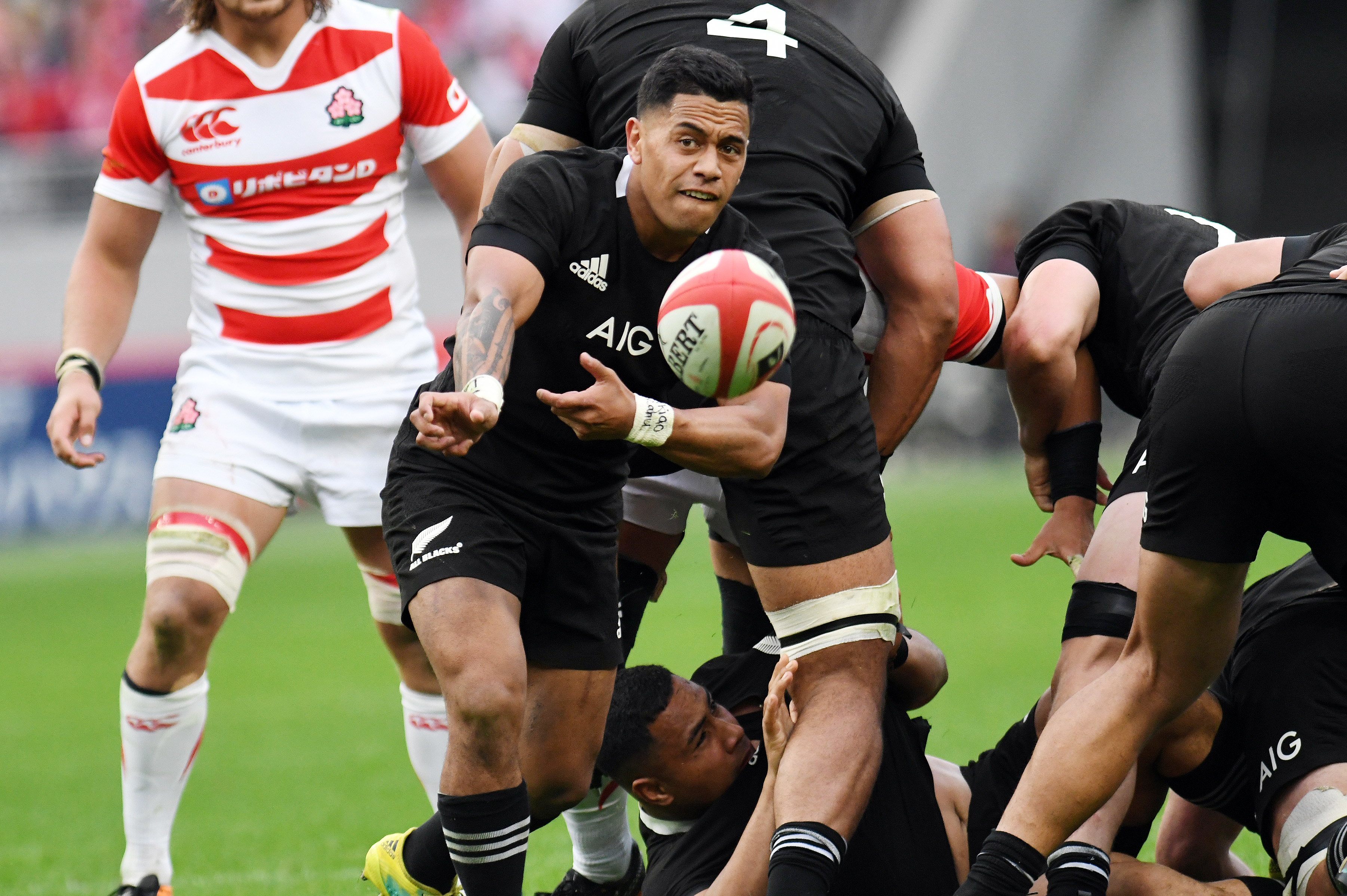 Te Toiroa Tahuriorangi during the test match between Japan and New Zealand at the Ajinomoto Stadium in Tokyo, Japan in 2018. Photo / AFLO