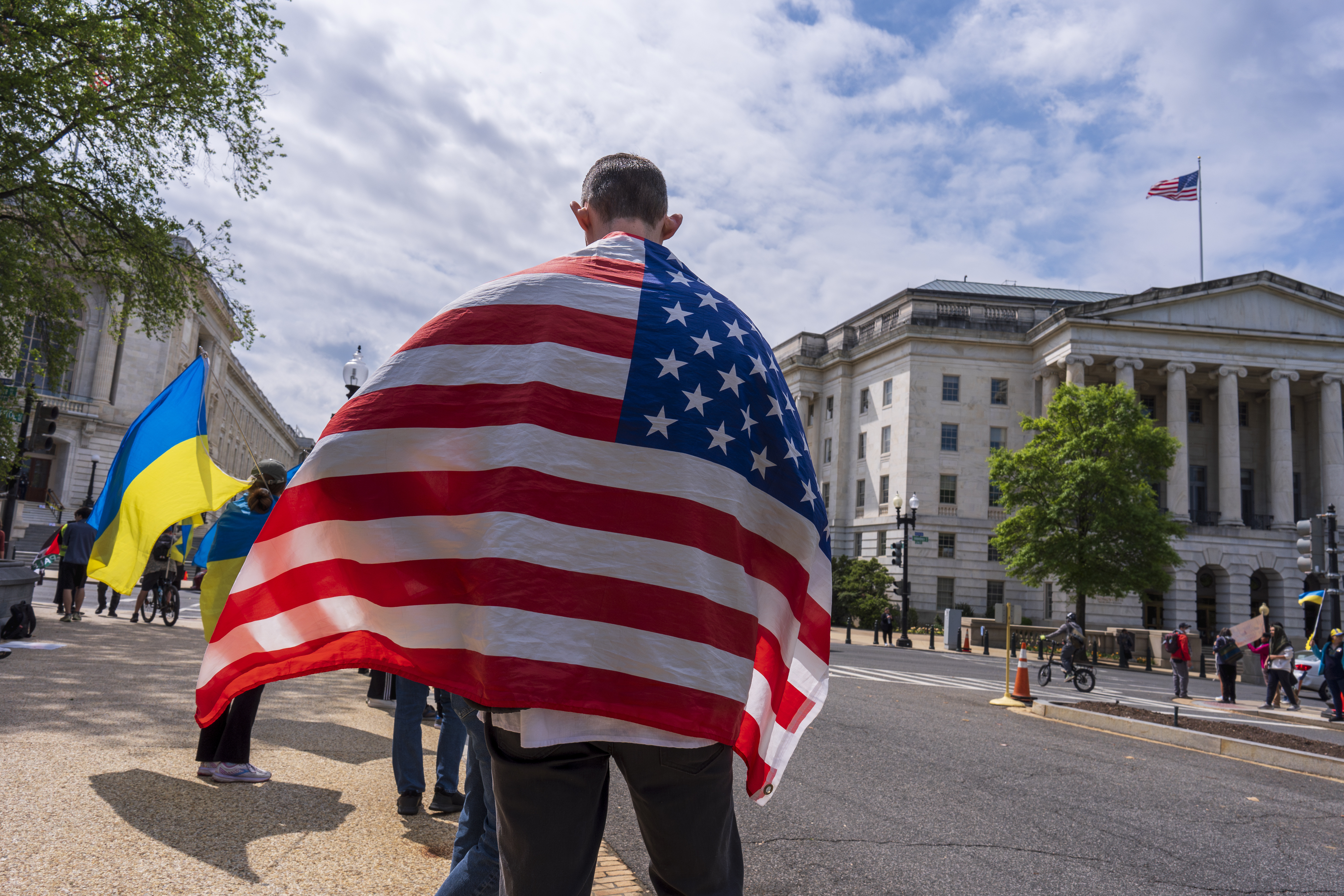 Activists supporting Ukraine demonstrate outside the Capitol in Washington. Photo / AP