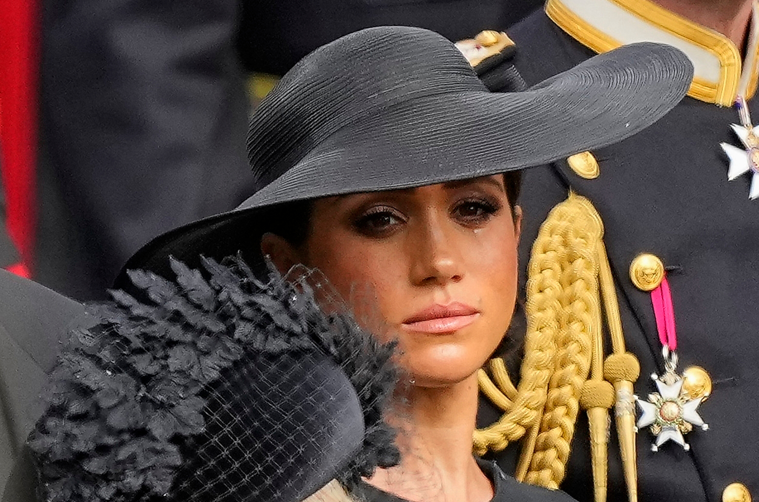 The Duchess of Sussex showed visible emotion as the service ended. Photo / AP