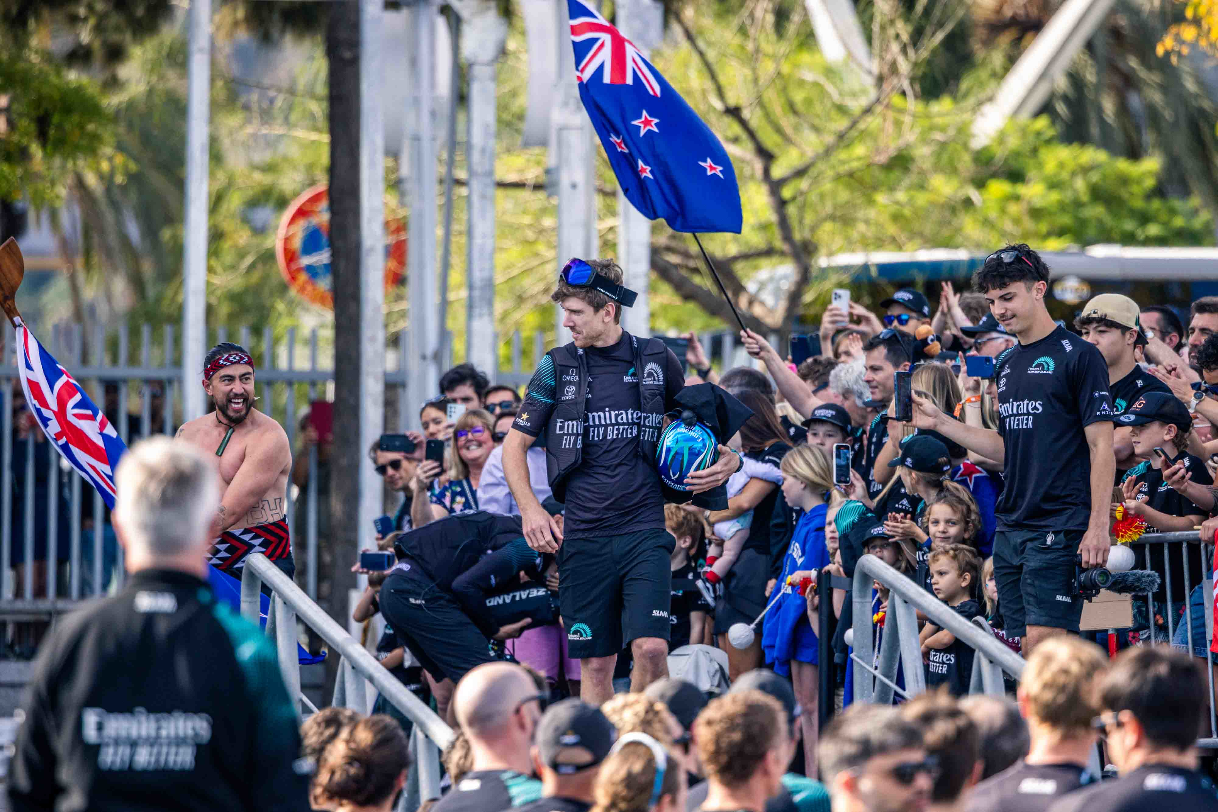 Fans lined up to watch Emirates Team New Zealand dock out each day. Photo / Photosport