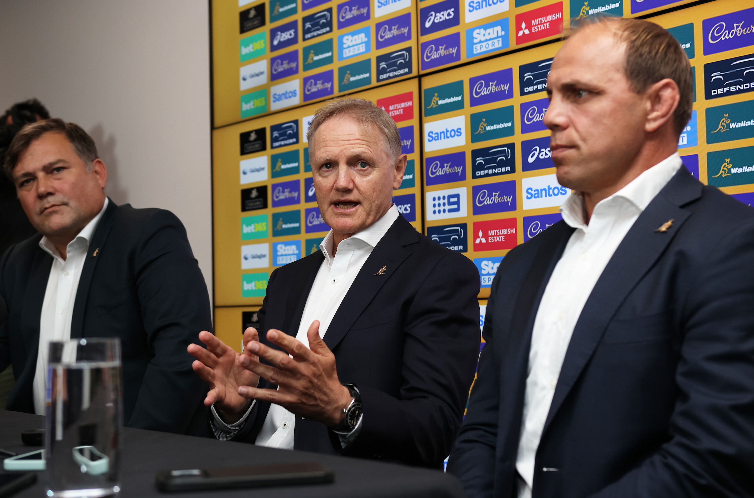 Joe Schmidt (centre) has been appointed as the head coach of the Wallabies for the next two years. Photo / Photosport