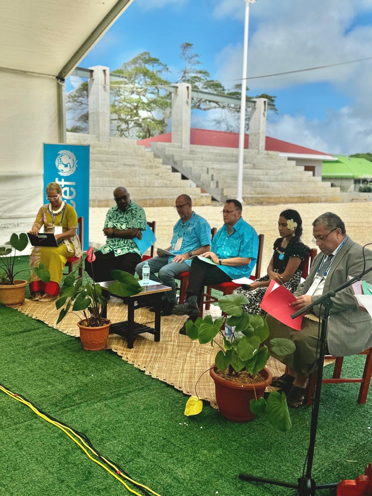 Health Minister Dr Shane Reti speaking at a Unicef panel while at the Pacific Islands Forum in Tonga. Photo / Supplied