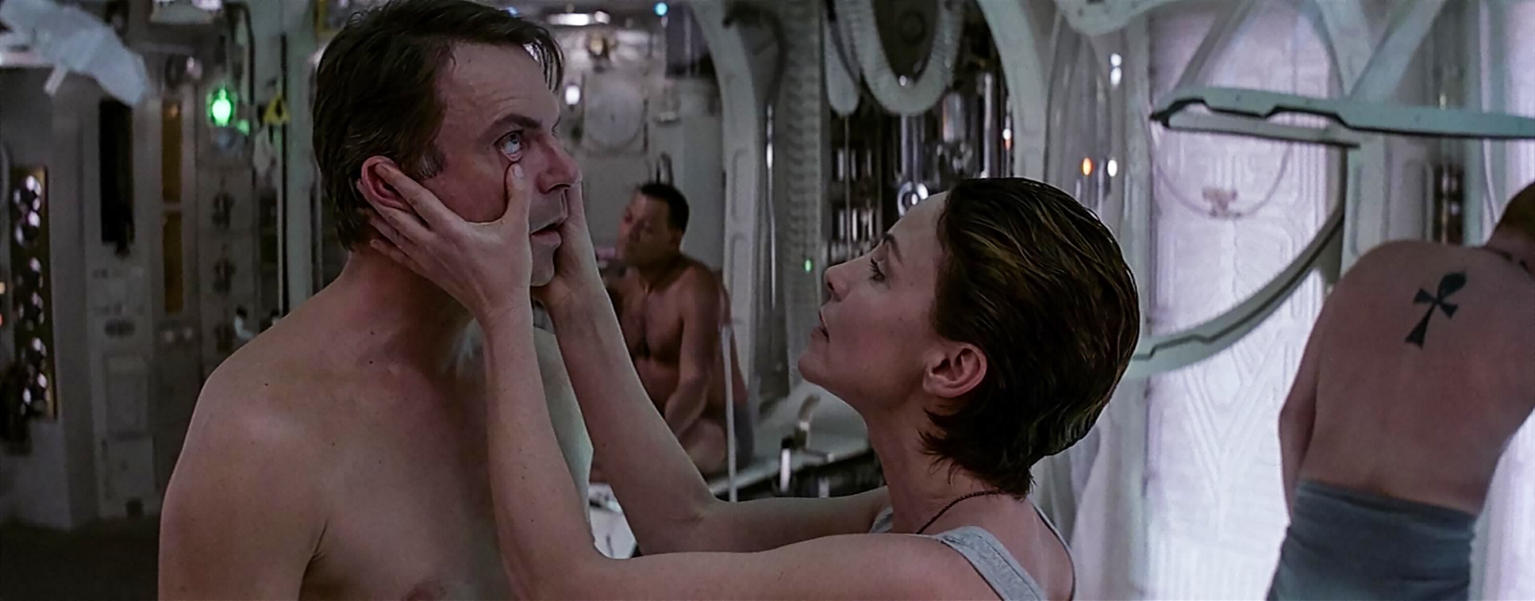 A monster in the making: Neill with Laurence Fishburne and Kathleen Quinlan in Event Horizon.