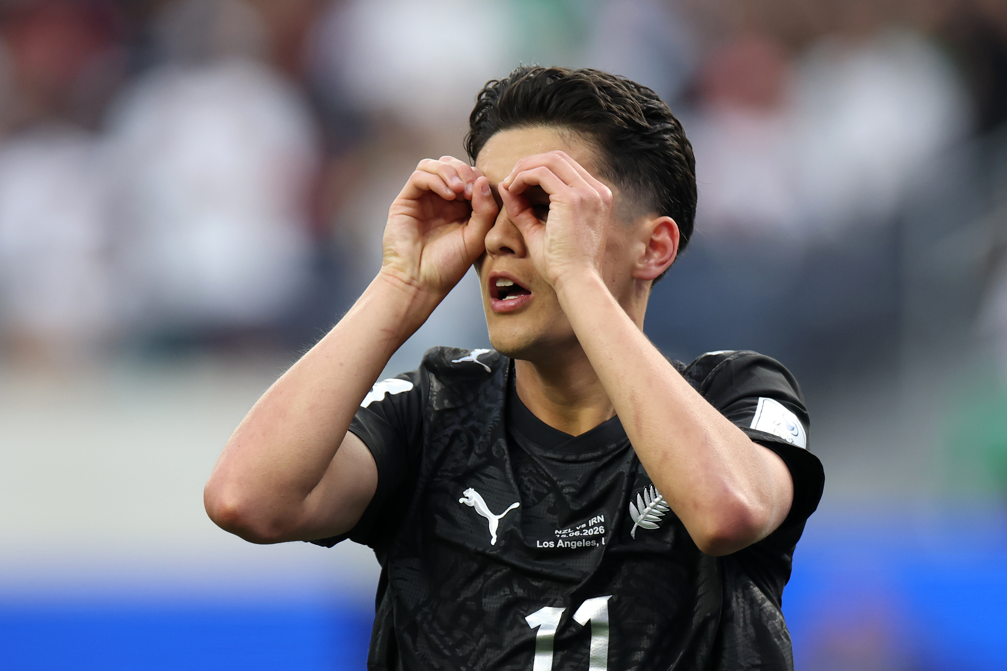 Elijah Just's celebration for his first goal against Iran. Photo / Getty Images