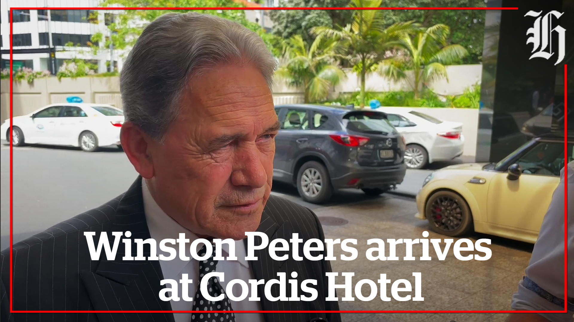 Winston Peters arrives for talks at Auckland's Cordis Hotel with National on Thursday afternoon.