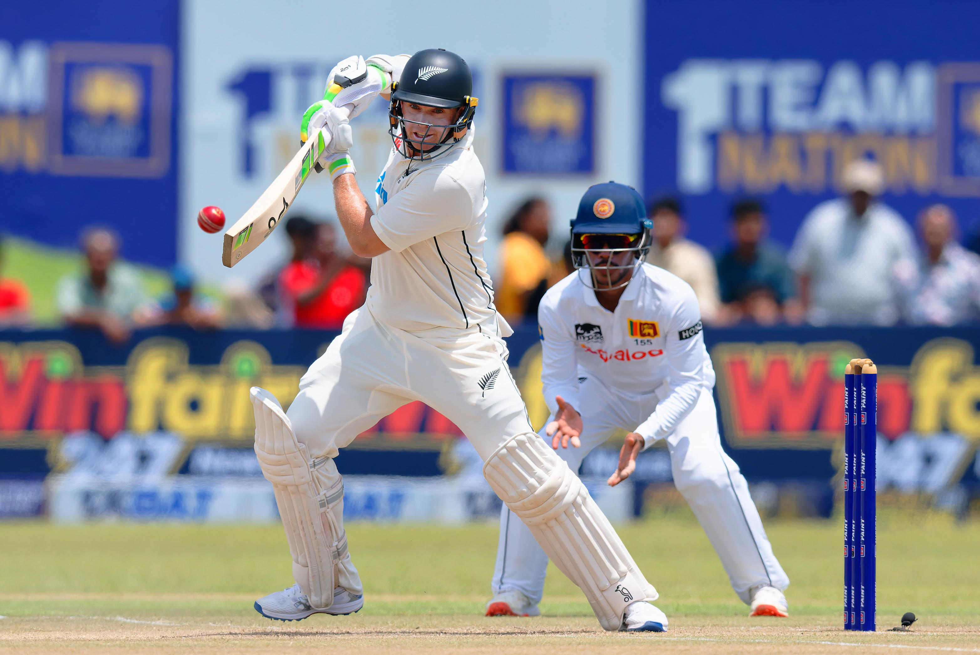 Tom Latham in action on day two of the first test in Galle. Photo / Sri Lanka Cricket