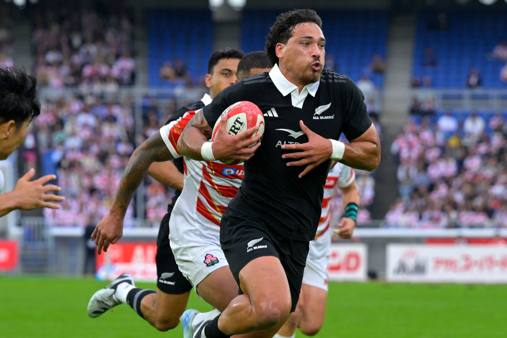 Billy Procter of the All Blacks charges forward during the test match against Japan at Nissan Stadium. Photo / Getty Images