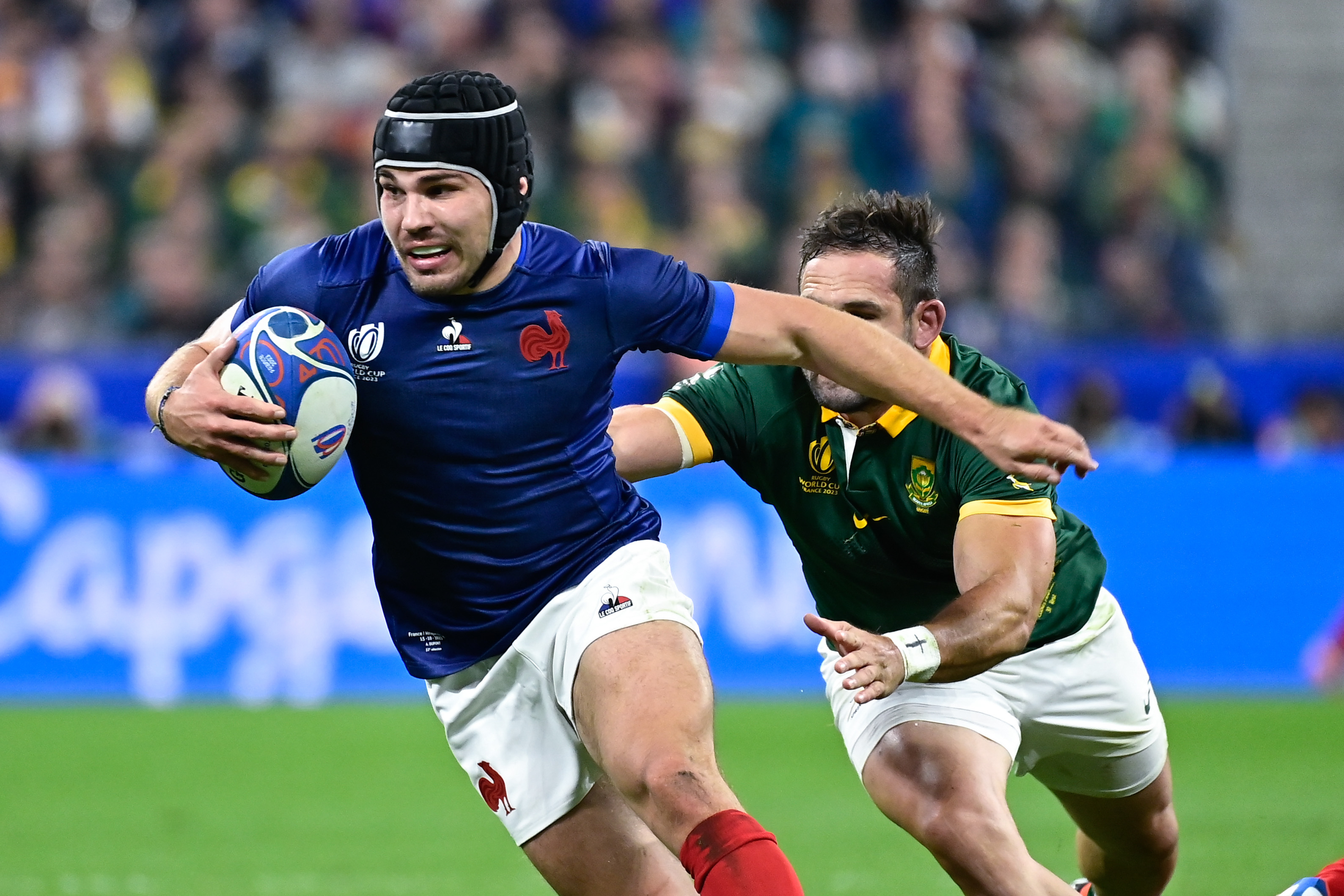French halfback Antoine Dupont in action during last year's Rugby World Cup quarter-final. Photo / Photosport