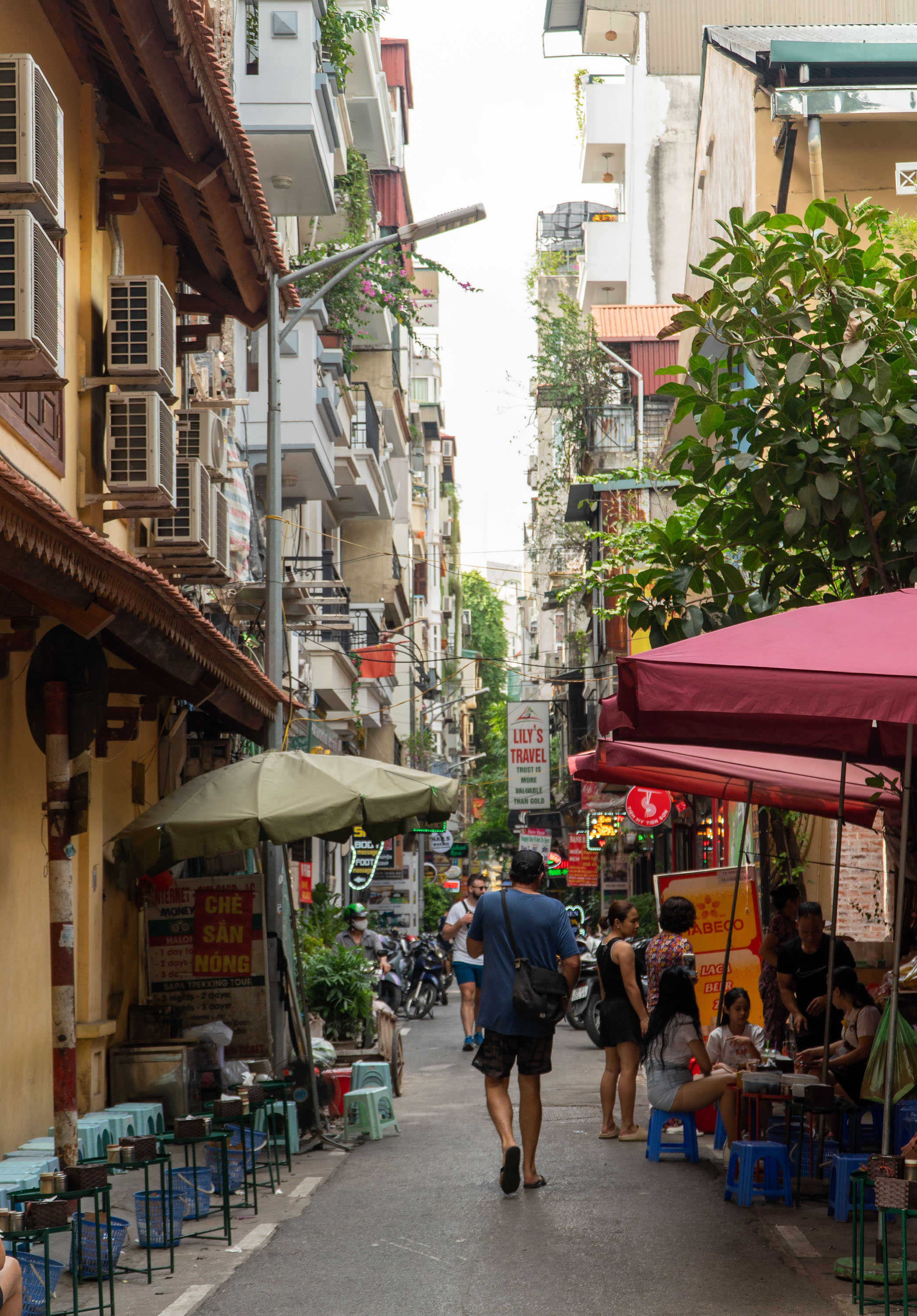 A small alley on the streets of Hanoi, Vietnam, which is 