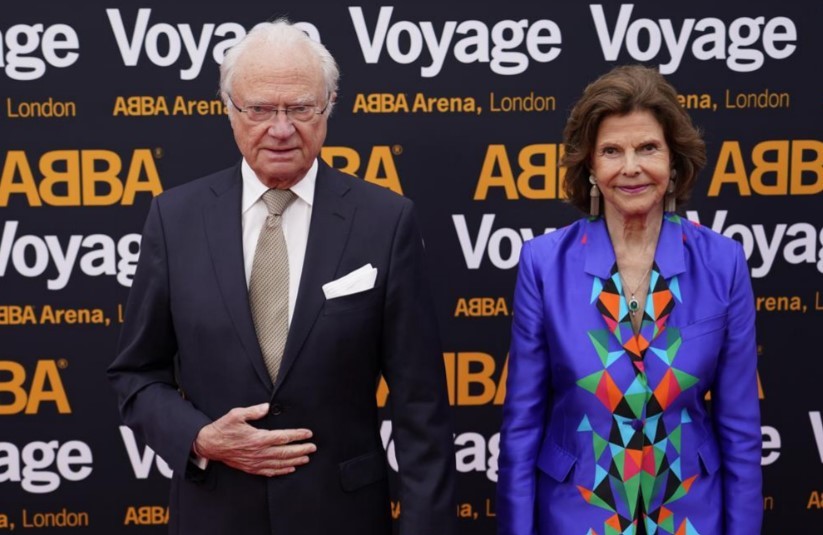 Sweden's King Carl Gustaf and Queen Silvia arrive for the ABBA Voyage concert. Photo / AP