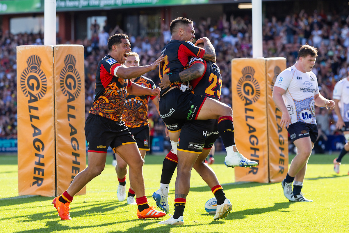 The Chiefs celebrate a try against the Brumbies. Photo / Photosport