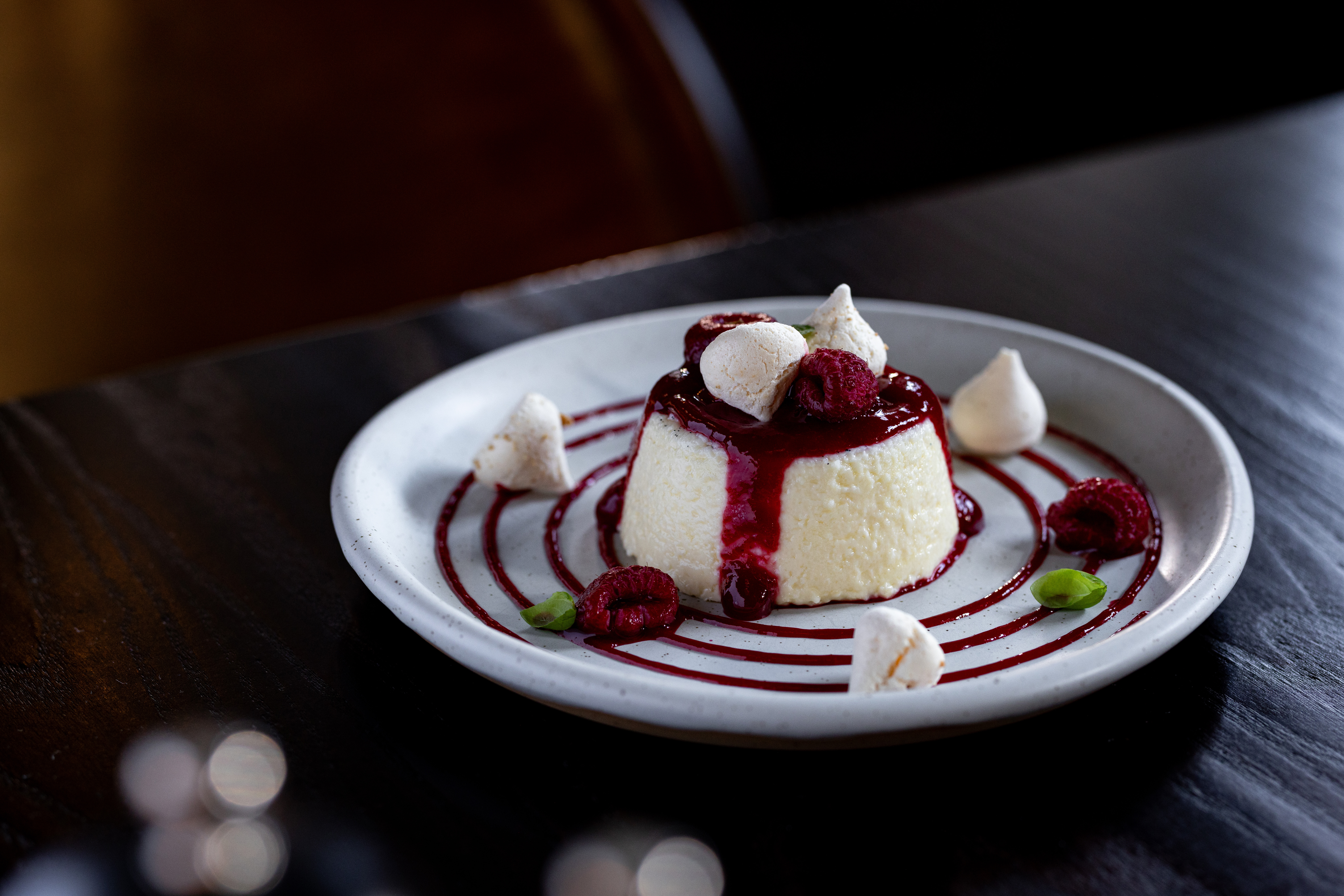 The twice-cooked panna cotta with raspberry coulis. Photo / Babiche Martens